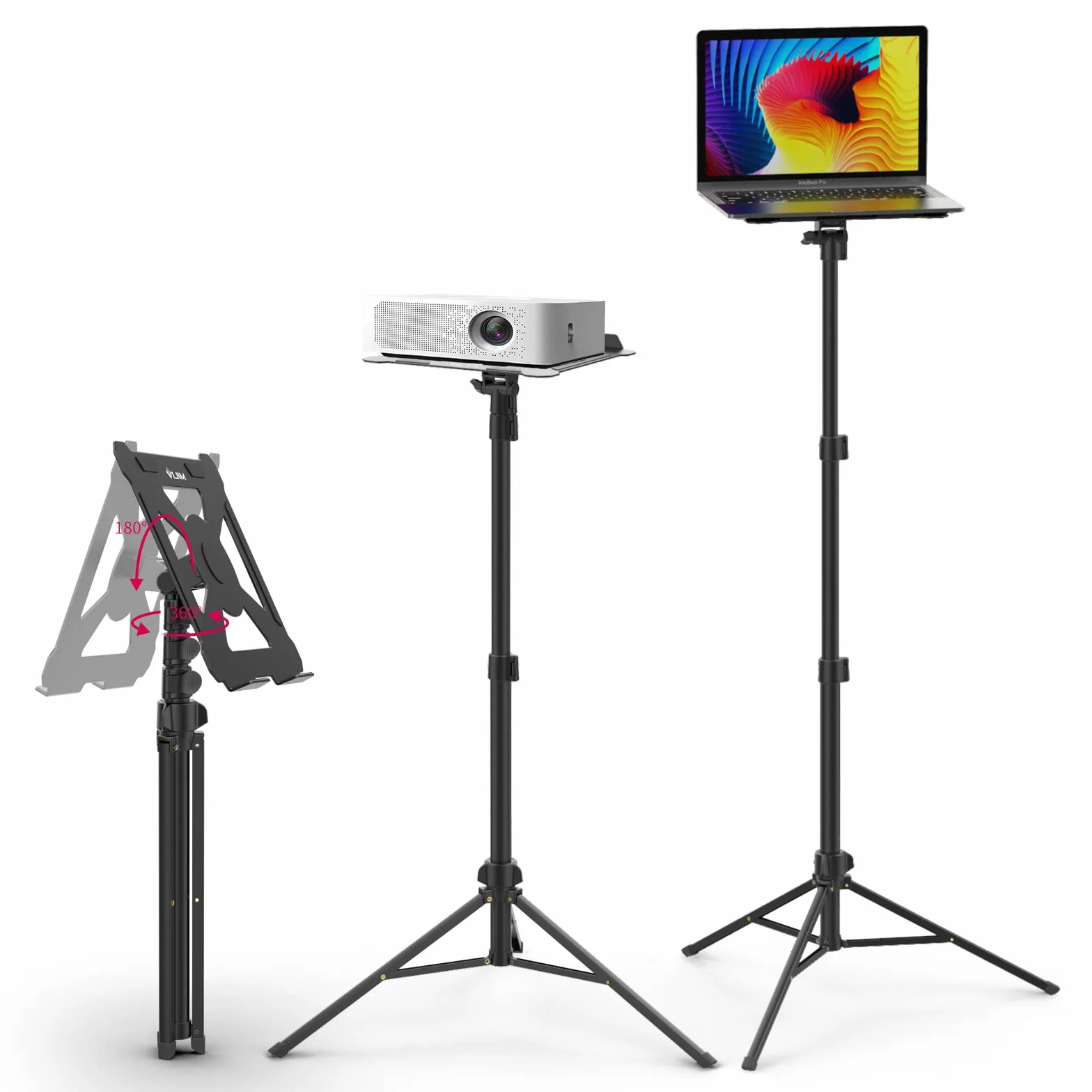 ULANZI Stojak do projektora z regulacją wysokości od 60 do 150 cm, aluminiowy stojak na laptopa ze składaną listwą nośną 3 kg, regulowany w zakresie 360° i 180°, przenośny stojak na nuty
