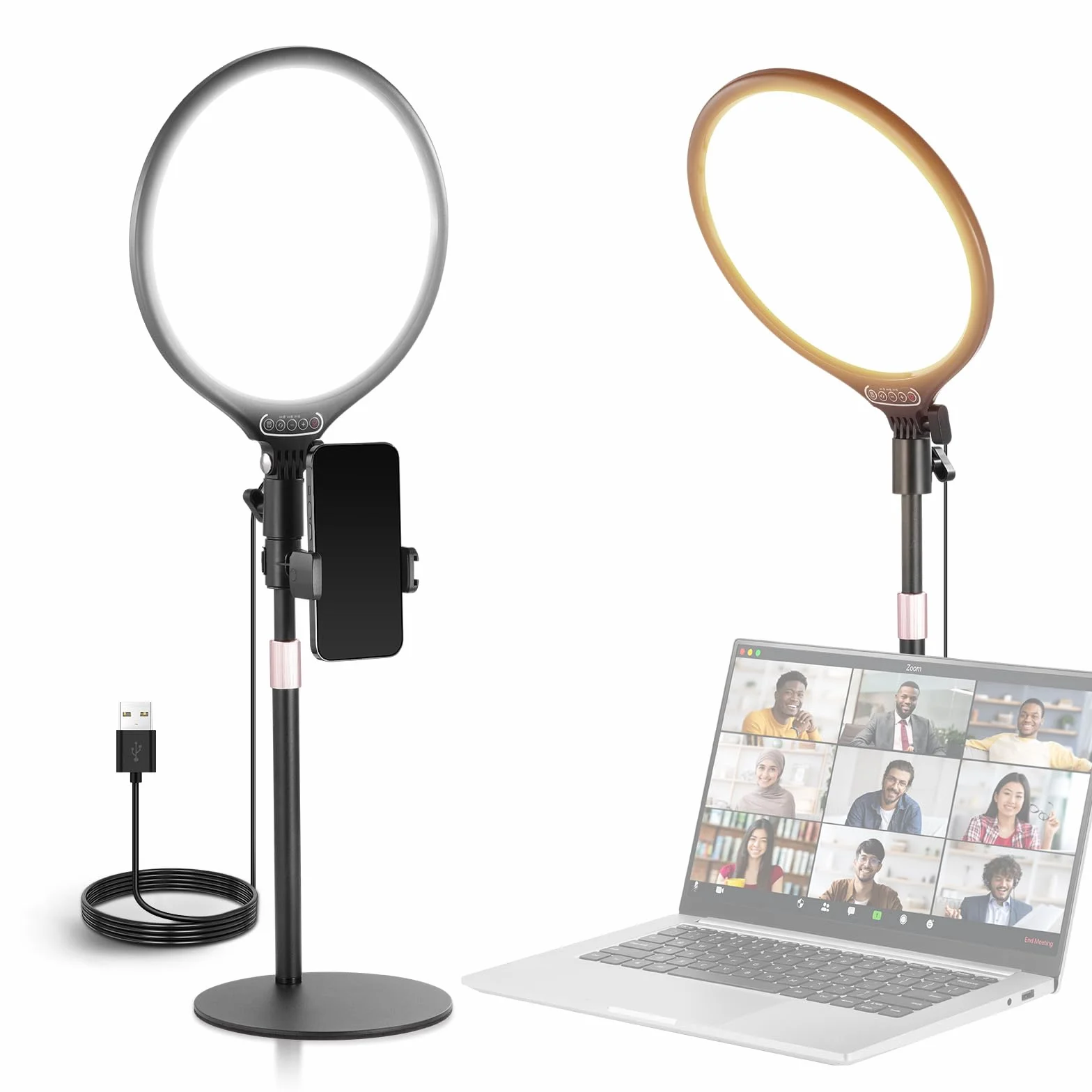 NEEWER Basics 10,5" lampka na biurko w stojak/uchwyt na telefon/timer, Full Screen 15 W przyciemniany panel LED do selfie oświetlenie do nagrywania iPhone streaming, laptopa, kamera internetowa, wideo