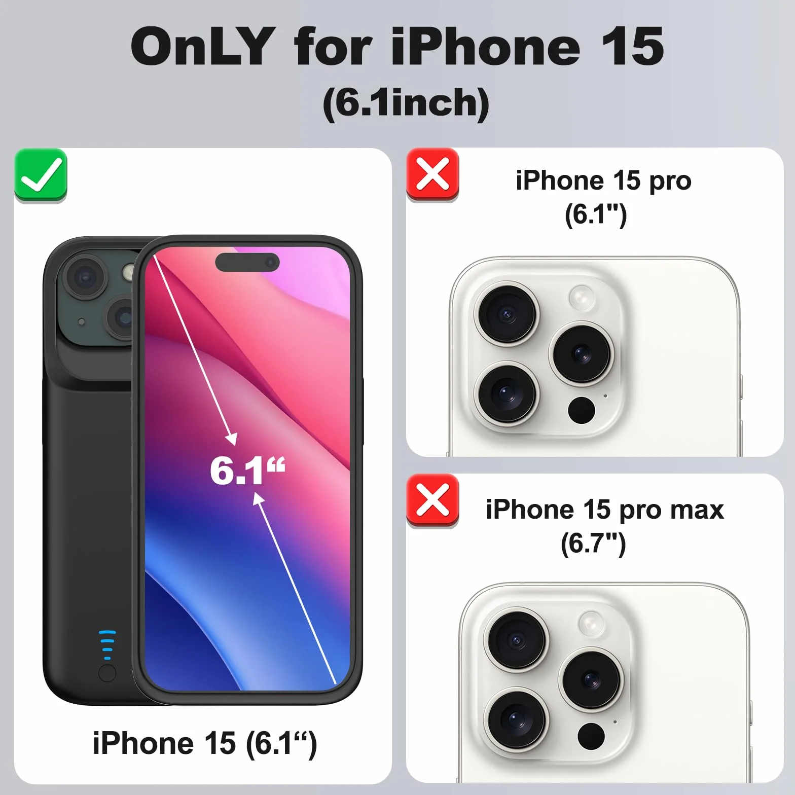 Etui na baterię do iPhone 15, prawdziwe 8500 mAh, wąskie, ładowalne, rozszerzona ładowarka, etui do ładowania ze stojakiem, przenośny powerbank ochronny do iPhone 15, 6,1 cala – czarne
