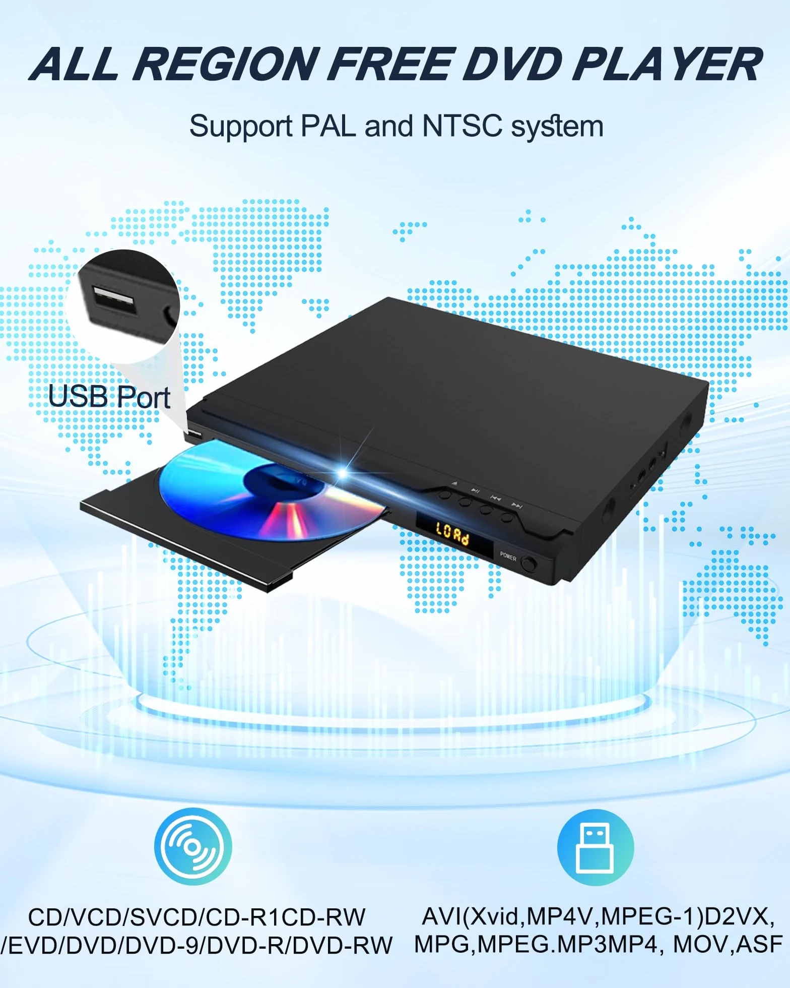 Odtwarzacz DVD 1080P HDMI z pilotem USB AV do telewizora