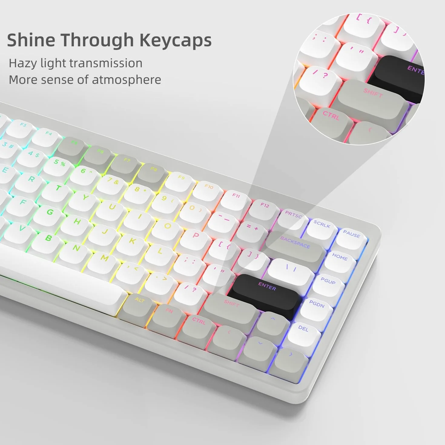 Low Profile Keycaps 143, PBT nakładki na klawisze Shine Through, klawisze do ANSI US 60% 65% 75% 80% 100% Cherry Gateron MX przełącznik klawiatura mechaniczna, szary/biały (ISO nieobsługiwany)