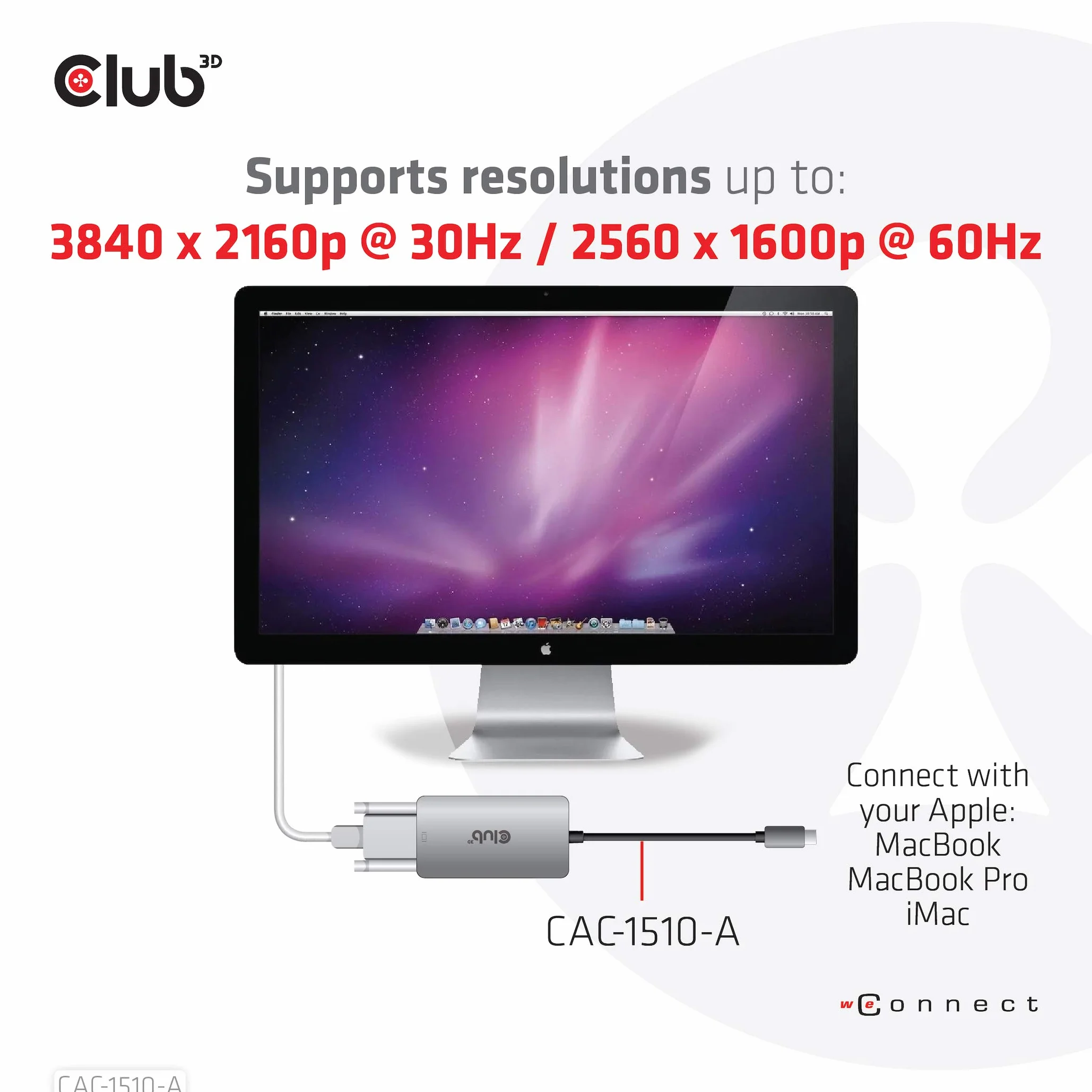 Club 3D 3D Gen1 Type-C na Dual Link DVI-D HDCP Off Version Aktywny adapter S/B do wyświetlaczy Apple Cinema Displays, CAC-1510-A
