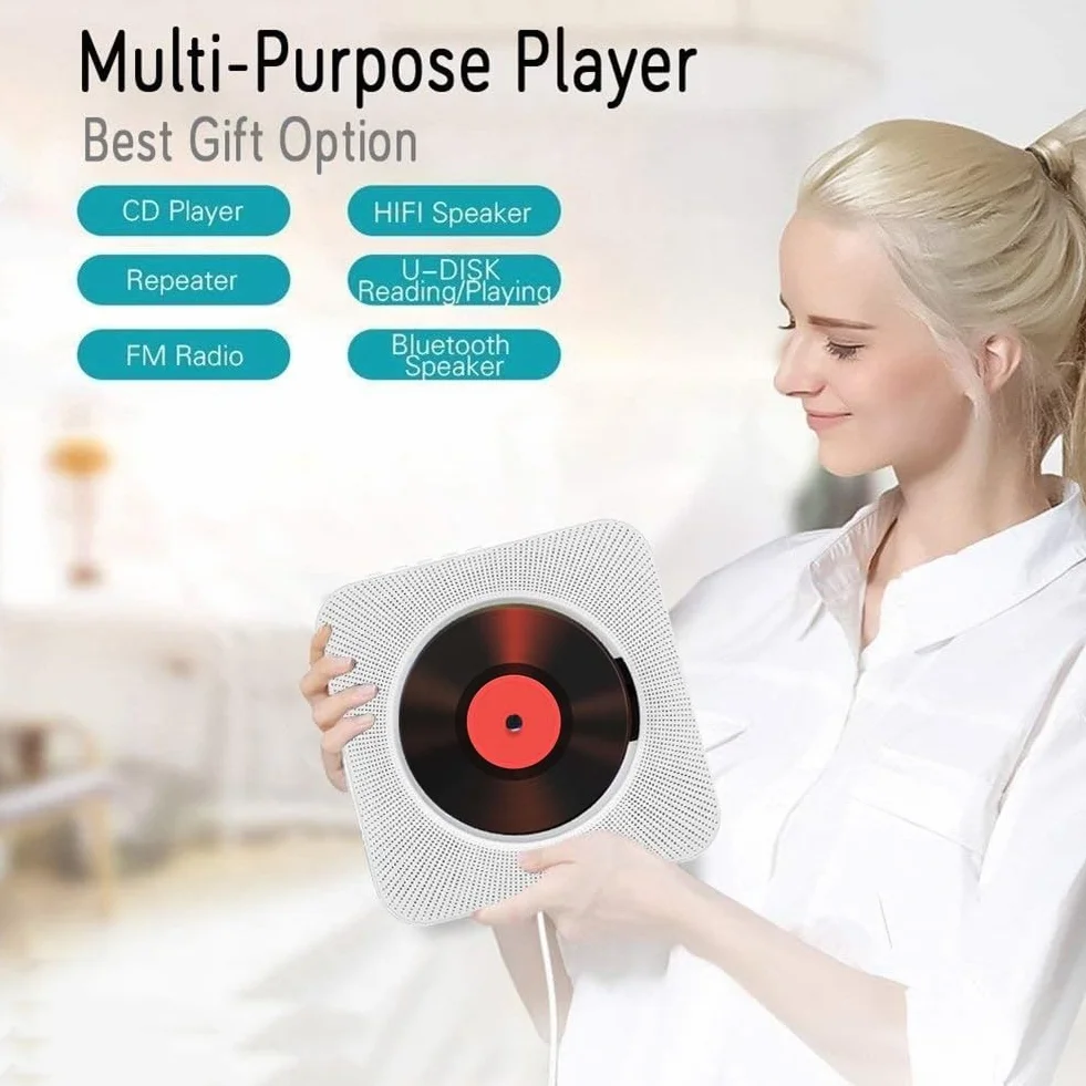 Przenośny odtwarzacz CD Bluetooth Boombox HiFi z pilotem biały