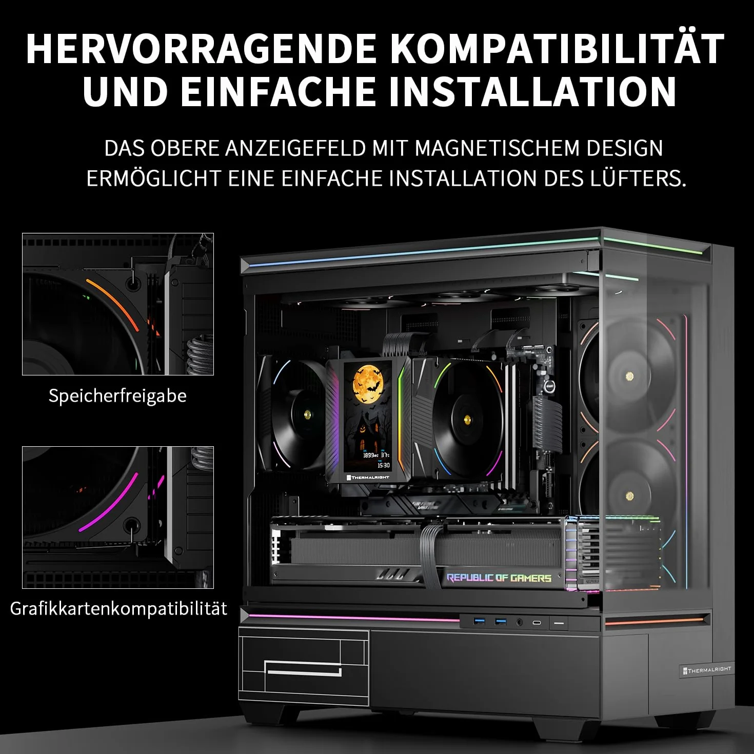 TR Peerless Assassin 120 VISION MAX ARGB Black chłodnica powietrza z 2 wentylatorami TL-K12 PWM, 5-calowy wyświetlacz magnetyczny (rozdzielczość 480 x 854), do LGA1851/1700 i AM5