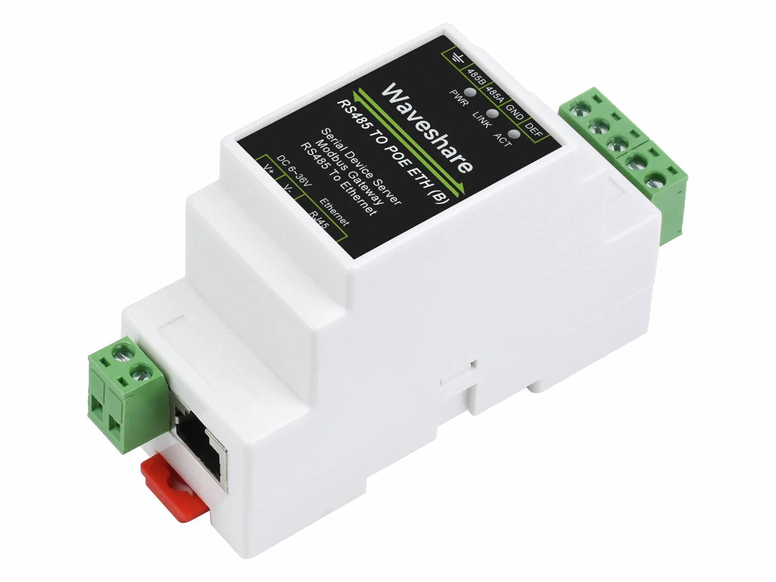 Waveshare Industrial Serial Server RS485 To RJ45 Ethernet TCP/IP To Serial Rail-Mount Support with PoE Ethernet Port + Electrical Isolation