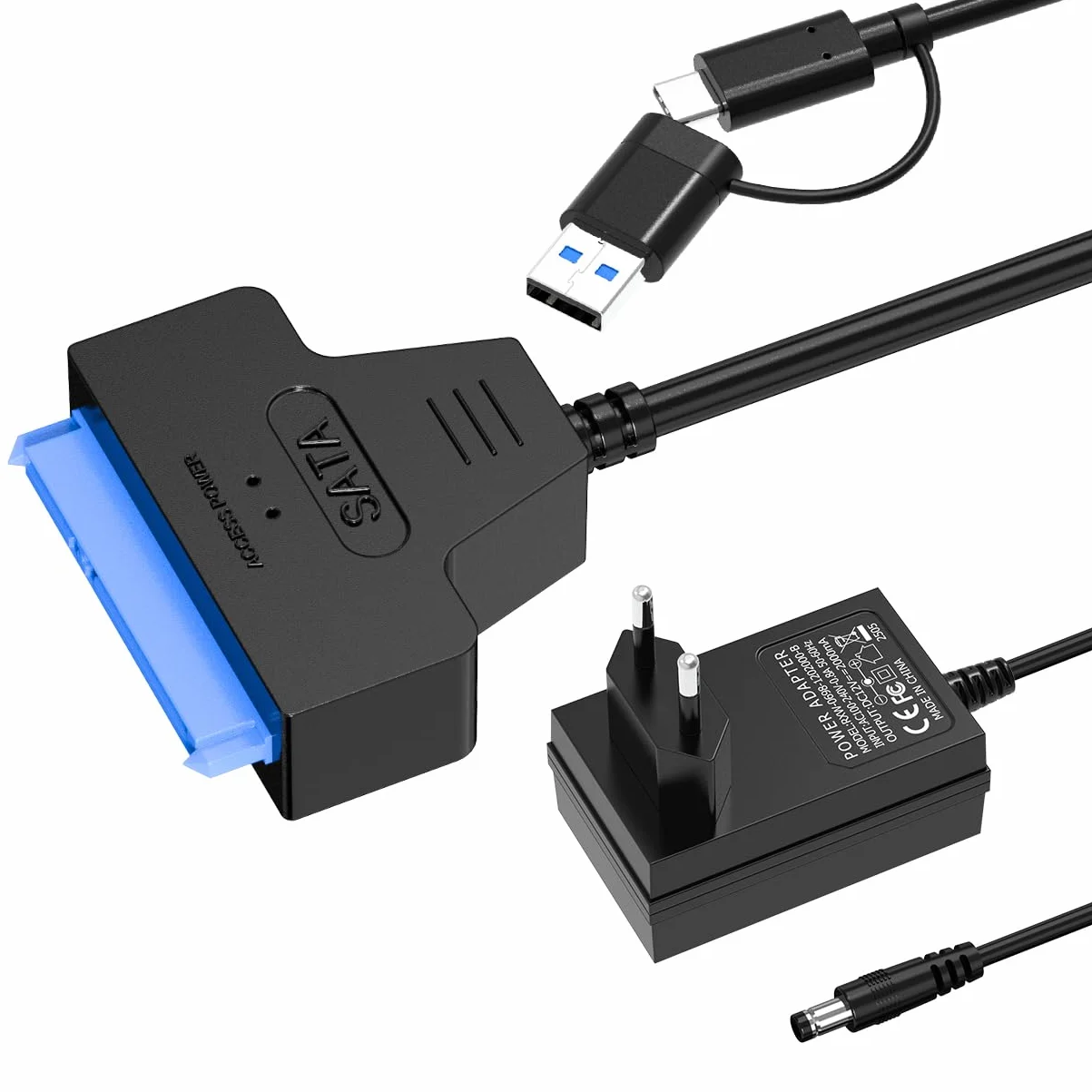 Mellbree Adapter SATA na USB 3.0, 2 w 1 USB i typ C, obsługuje dyski twarde SSD/HDD 2,5" i 3,5", szybki transfer danych, kompatybilny z systemami operacyjnymi Windows, Mac i Linux