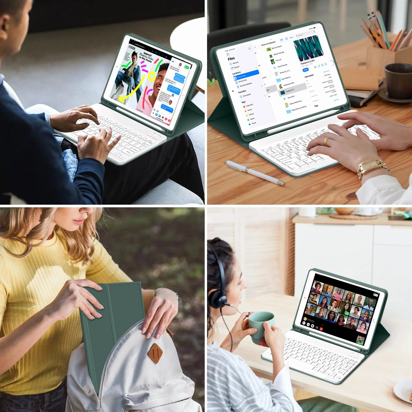 JKSML Etui na Klawiaturę do iPad 9./8./7. Generacji (2021/2020/2019) z Uchwytem na Rysik, Miękkie Etui Ochronne z Termoplastycznego Poliuretanu (TPU) Ciemnozielony