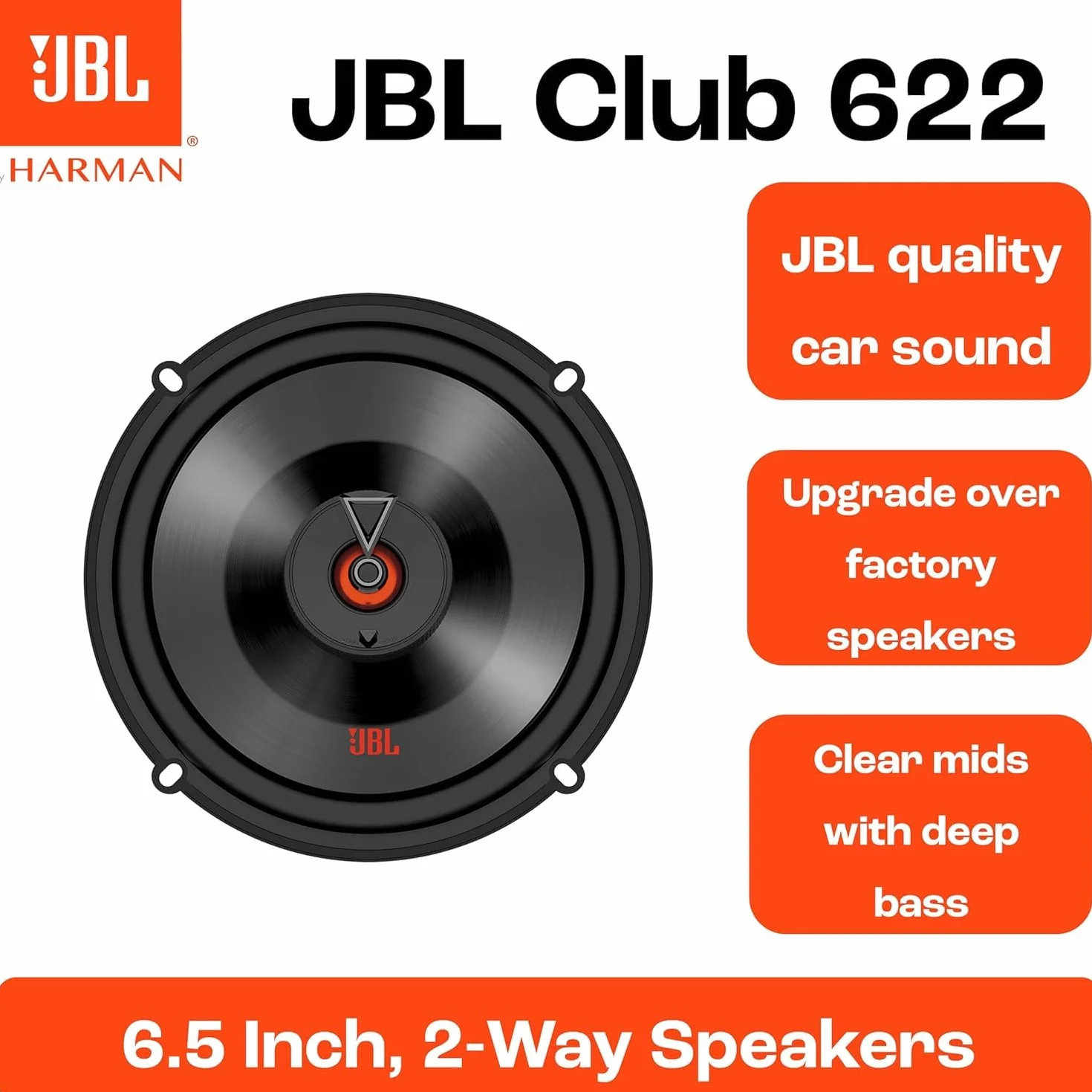 JBL Club 622 16 cm 2-drożny uniwersalny głośnik samochodowy 180 W, Car Audio Entertainment
