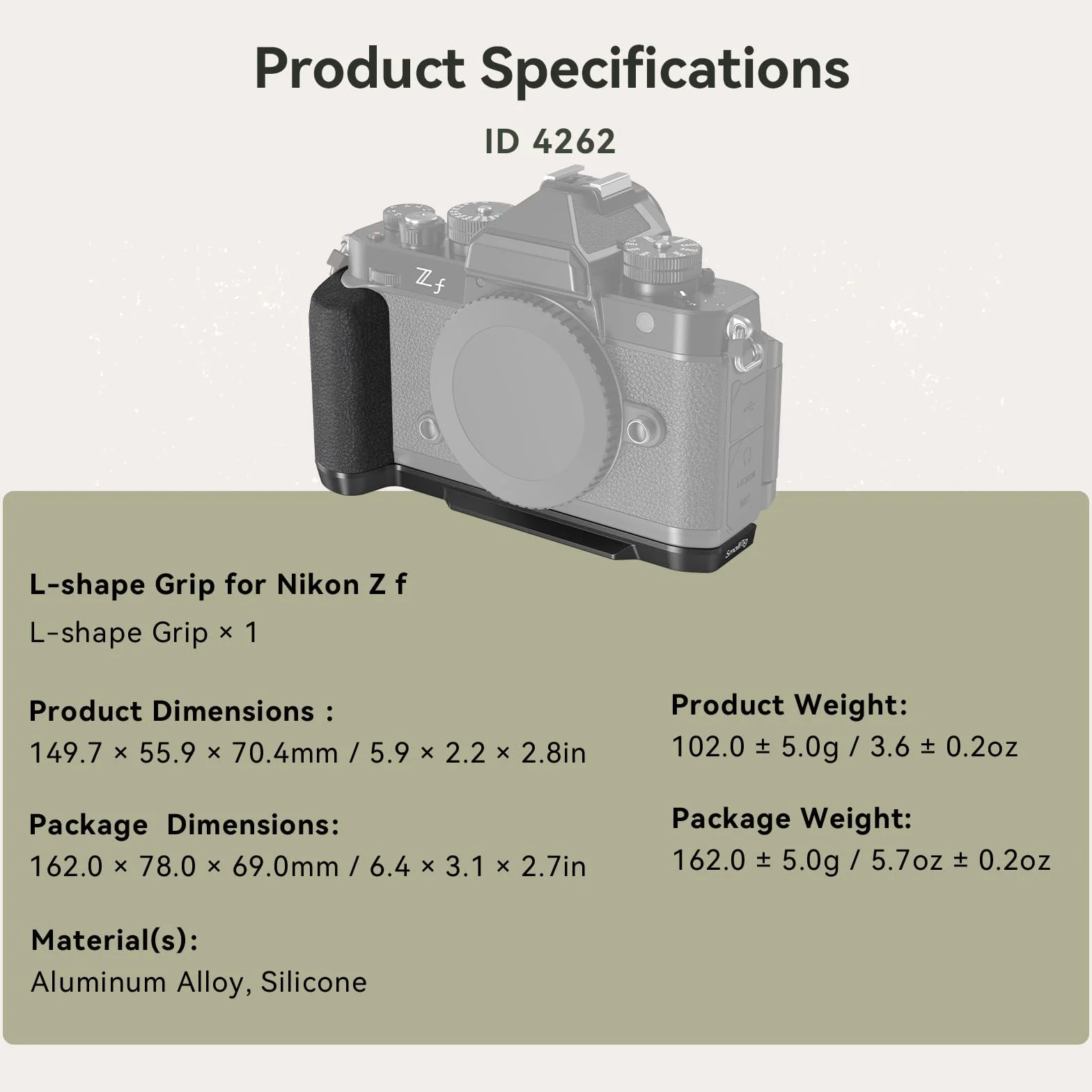 SMALLRIG Z f Handgrip L-Shape Grip dla Nikon Aparatu z Ergonomicznym Silikonowym Uchwytem, Wbudowaną Płytką Szybkiego Zwalniania dla Arca do Szybkiego Włączania Statywu/Fotografowania z Ręki - 4262