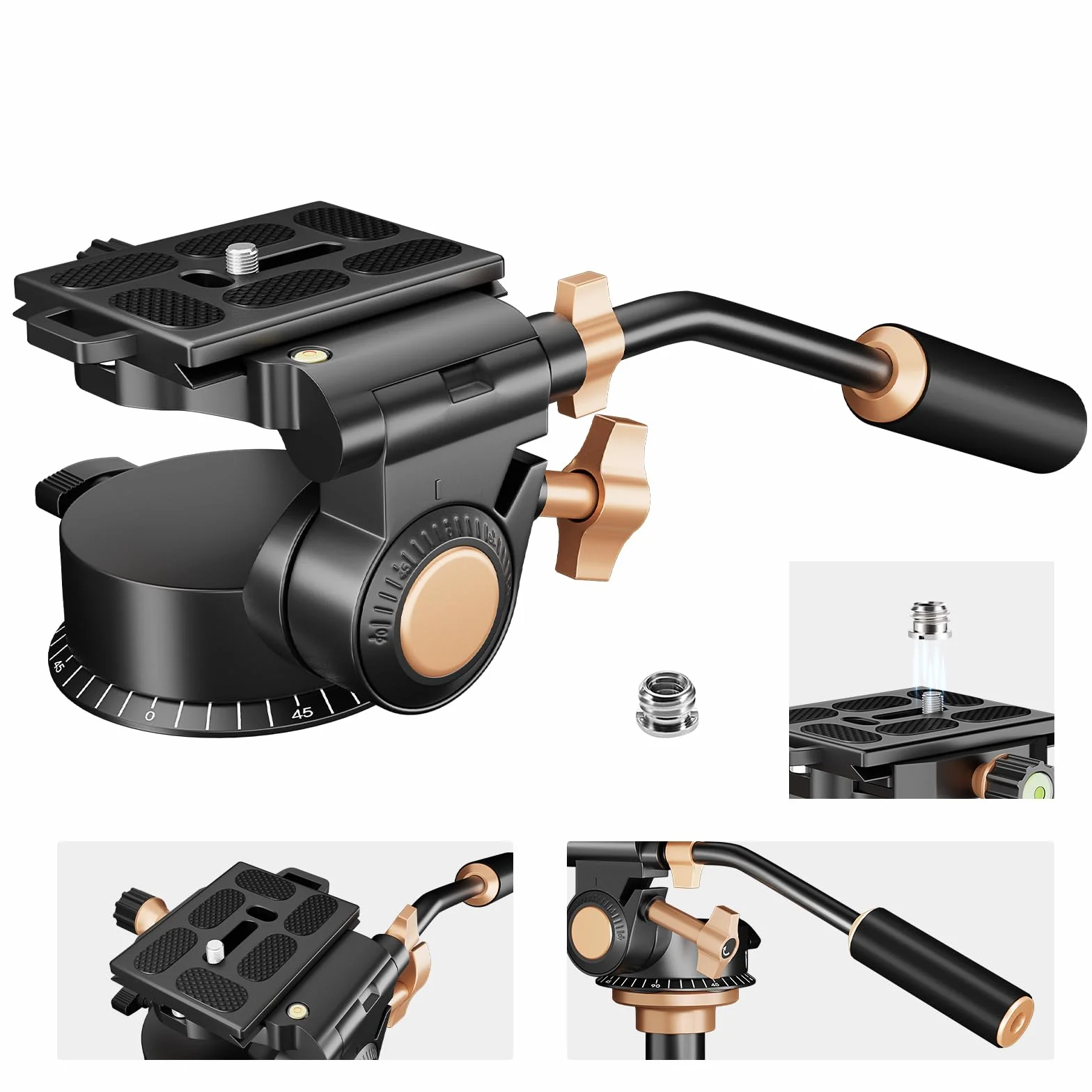 Soonpho Q-08S Heavy Duty statyw do kamery wideo, głowica obrotowa z przedłużonym uchwytem, głowica statywu z śrubą 1/4 cala, obracany o 360 stopni, do lustrzanek cyfrowych, kamer, monopod