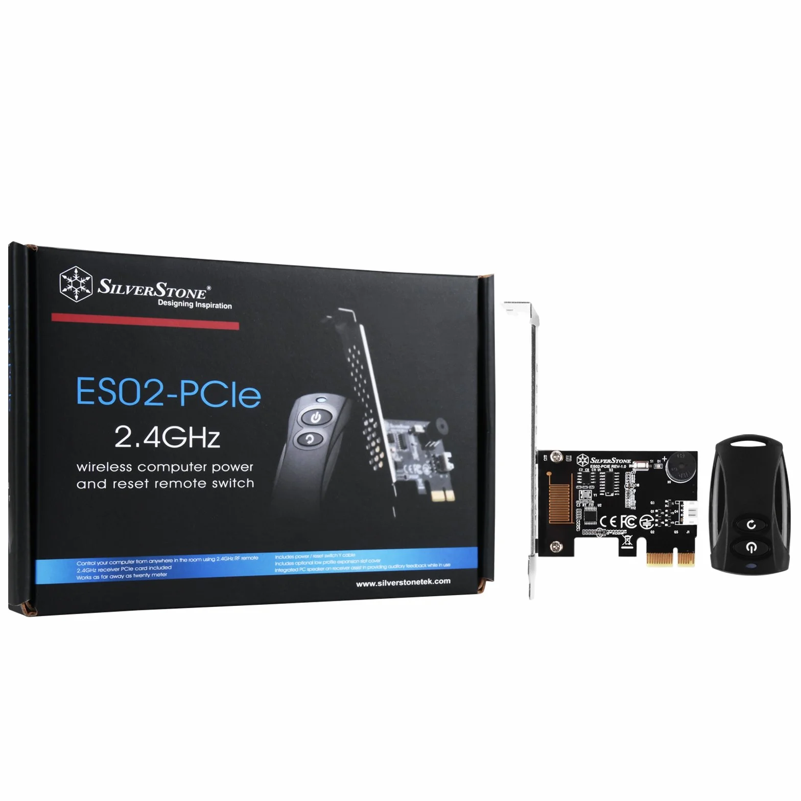 SilverStone SST-ES02-PCIe - 2.4G pilot zdalnego sterowania do PC Power/Reset, wbudowany głośnik PC, PCIe
