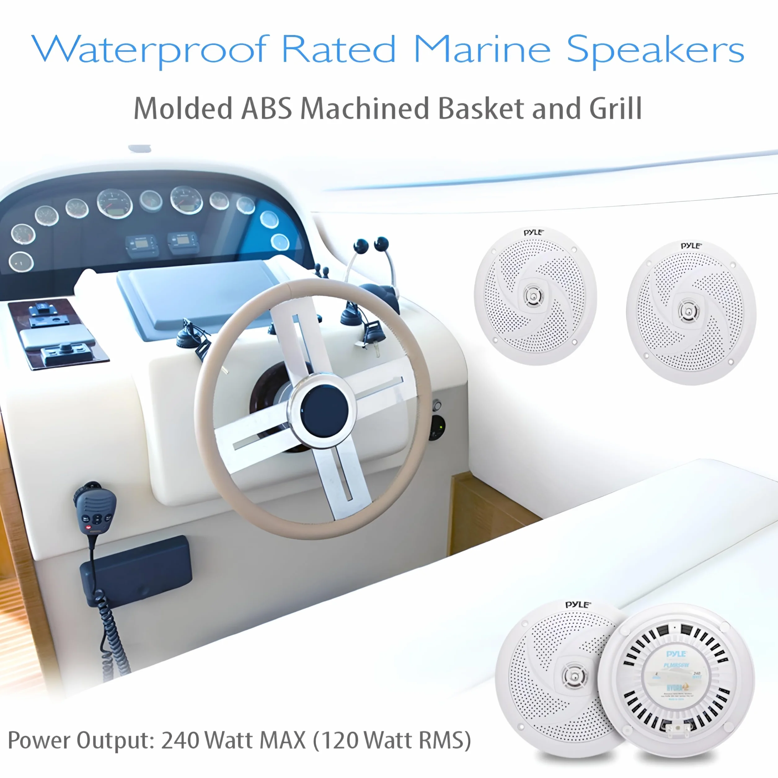 Pyle Marine Speakers - 6.5 Inch 2 Way Waterproof and Weather Resistant Outdoor Audio Stereo Sound System with 240 Watt Power and Low Profile Slim Style - 1 Pair (White)