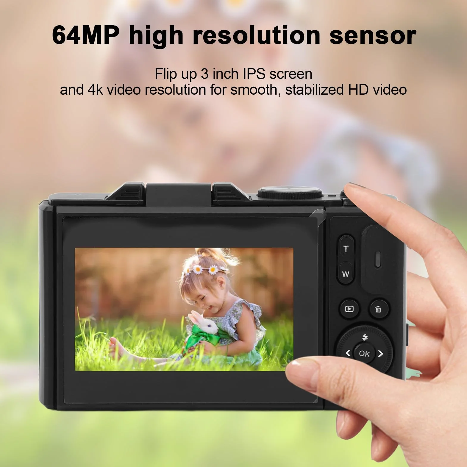 64MP Aparat Cyfrowy, Rejestrator Wideo 4K z 18x Zoom, Ekran Flip 3 '', dla Początkujących, Nastolatków, Dzieci, Studentów, YouTube, Transmisji na żywo, Połączenie USB (BLACK)