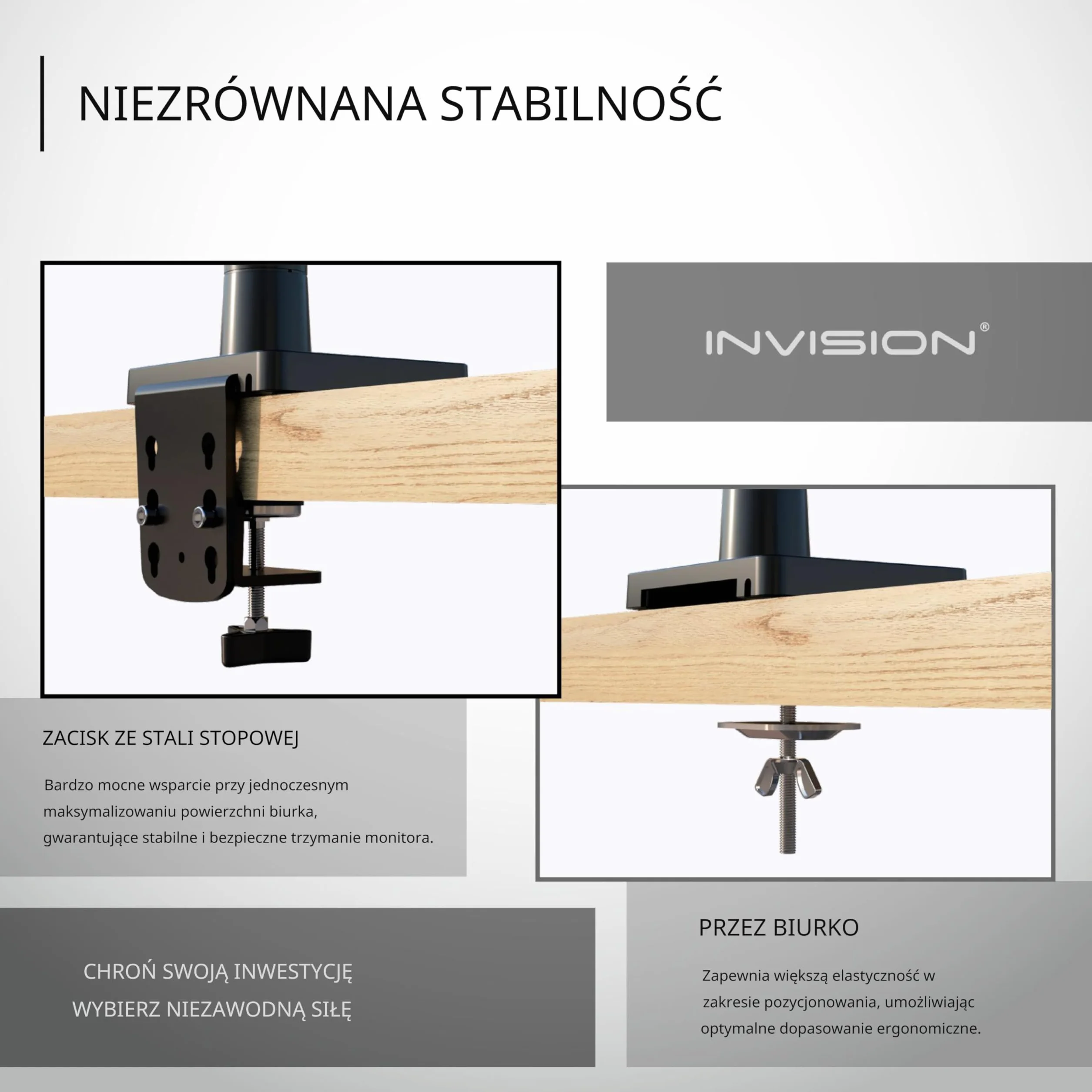 Invision Uchwyt Biurkowy na Sprężynie Gazowej do Monitora LCD LED 24-40 Cali 2-15 kg Czarny MX450