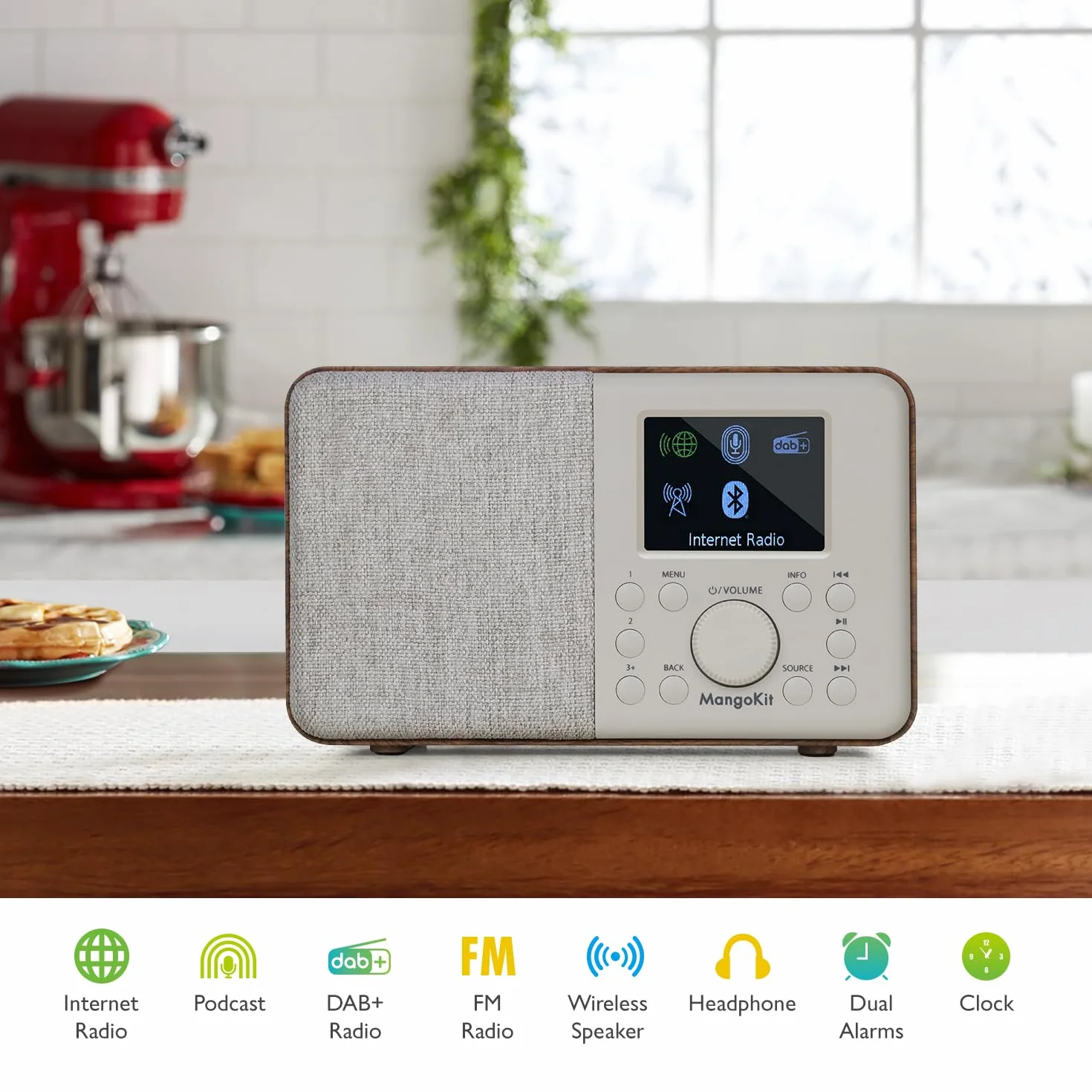 SR10 radio internetowe Smart DAB+ Bluetooth FM kolorowy wyświetlacz podwójny alarm