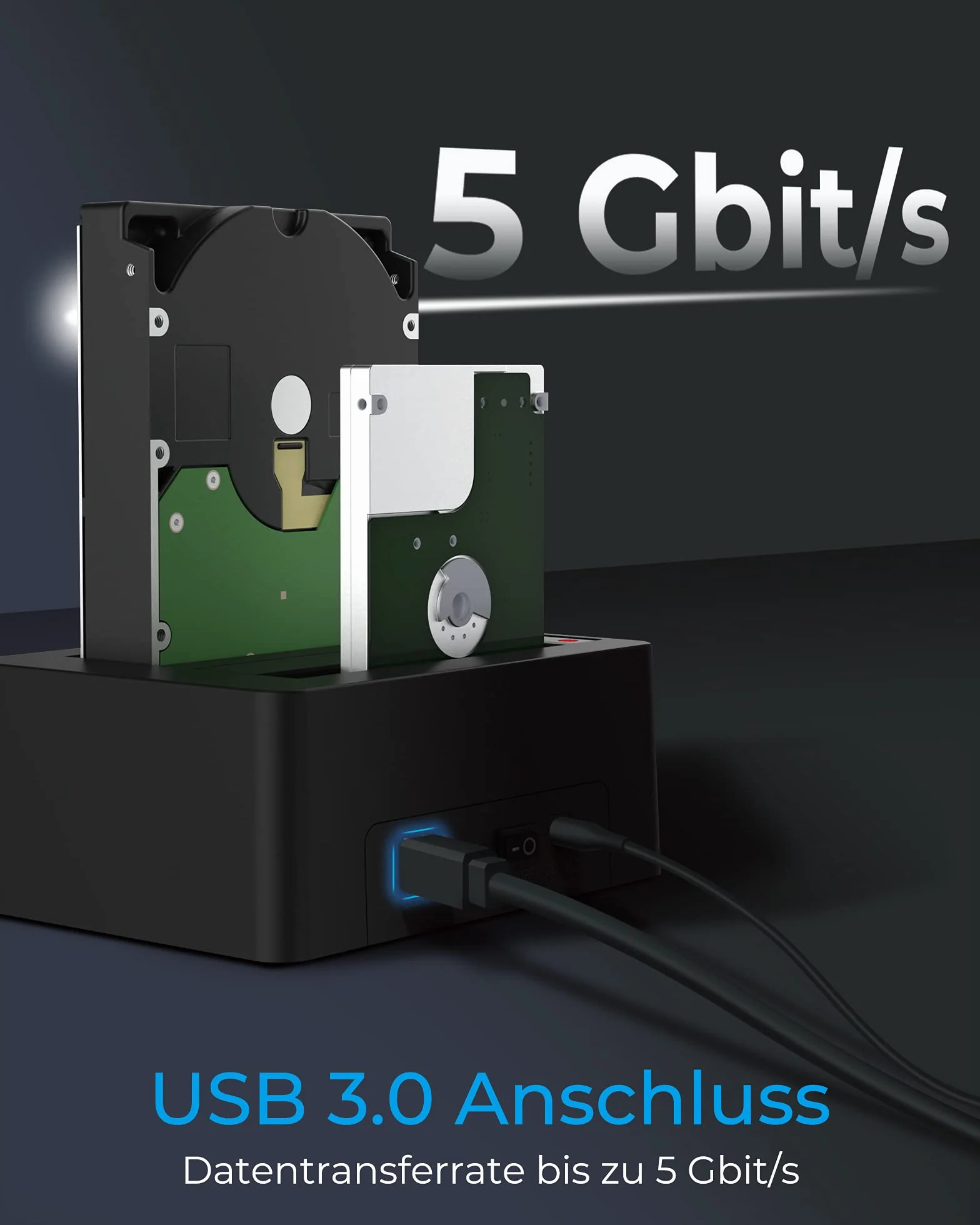 ICY BOX Dual HDD/stacja dokująca USB 3.0 do SATA 2,5 cala i 3,5 cala, dysk twardy stacja klonowa i urządzenie do czytania, adapter, zewnętrzny, czarny, IB-1232CL-U3