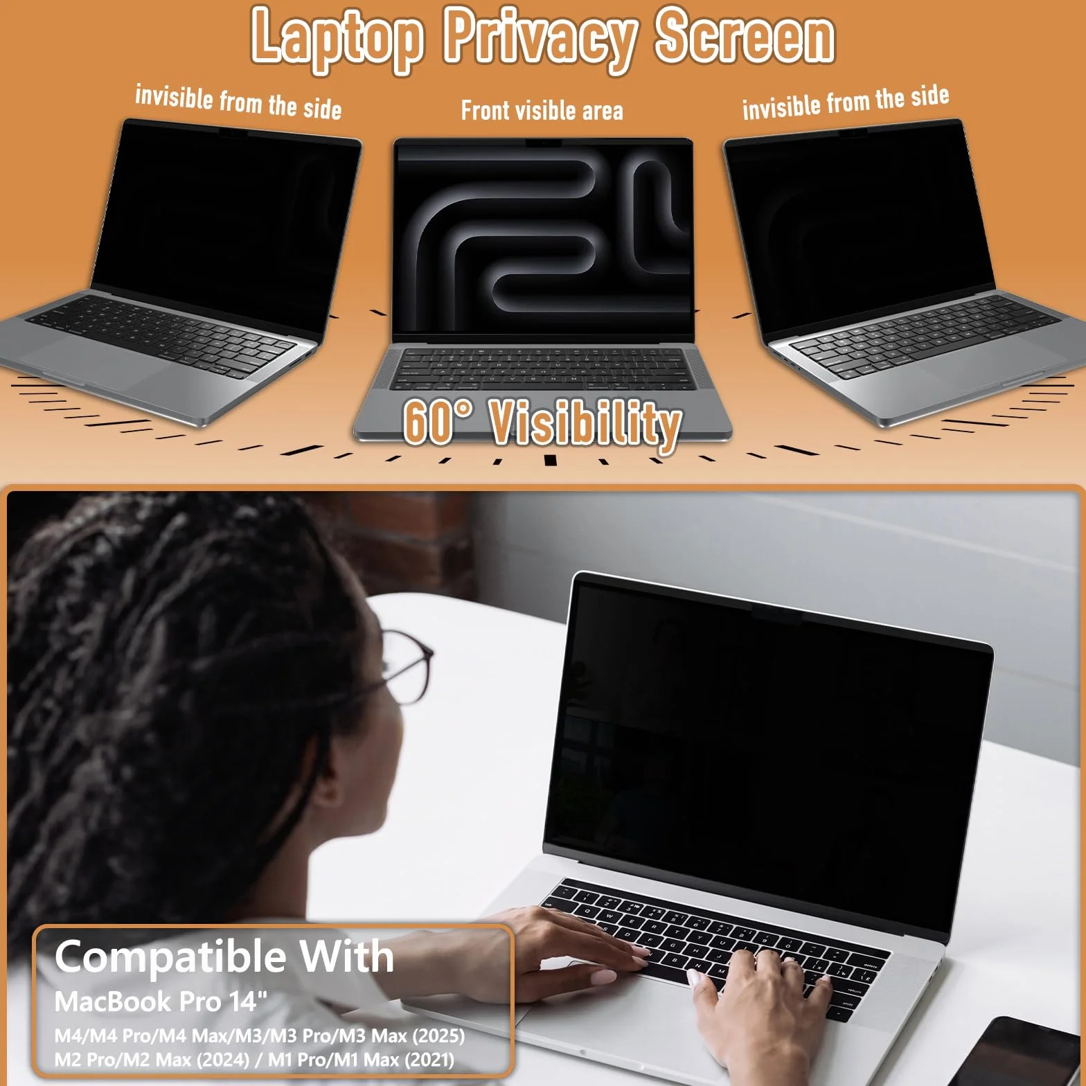 Magnetyczna osłona na laptopa MacBook Pro 14 cali 2021-2024 (M4/M3/M2/M1), ochrona przed odciskami palców, ochrona wyświetlacza PET, zdejmowana, ochrona przed oślepieniem