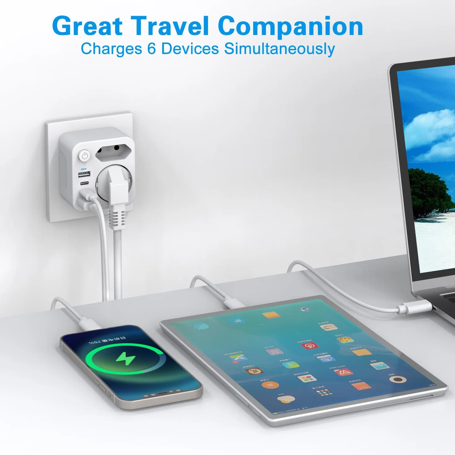Wtyczka UK z 2 USB i 2 USB C (3,4 A, 17 W), typ G do Anglii, Irlandii, Wielkiej Brytanii, ładowarka