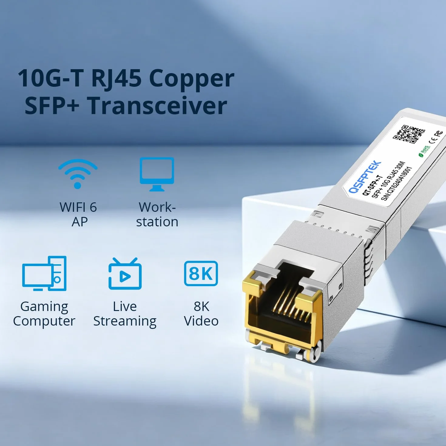 QSFPTEK 2 Pakiet 10GBASE-T SFP+ do RJ45 Copper Mini-GBIC Transceiver dla Cisco SFP-10G-T-S, Ubiquiti UF-RJ45-10G, Mikrotik, Supermicro, CAT6A/CAT7, do 100FT(30M)