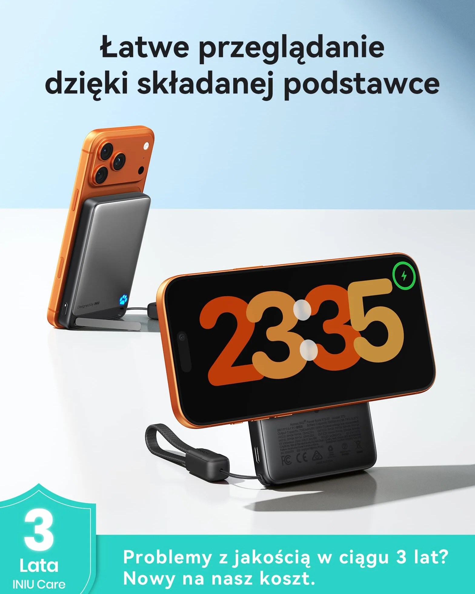 INIU Magnetyczne Powerbank 10000mAh Qi2 15W Bezprzewodowe Szybkie Ładowanie 45W USB-C Przenośna Ładowarka