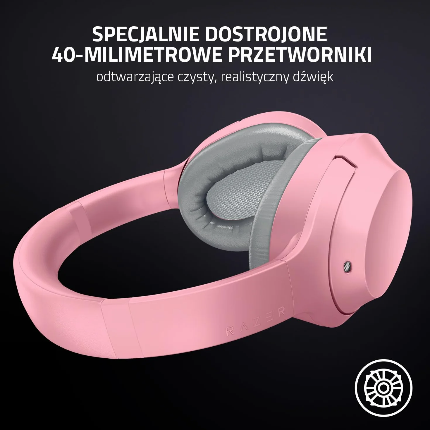 Razer Opus X (Quartz) - Bezprzewodowy zestaw słuchawkowy o niskim poziomie opóźnień z technologią aktywnej eliminacji hałasu (Dostrojone 40-mm przetworniki, Wbudowane mikrofony) Różowy