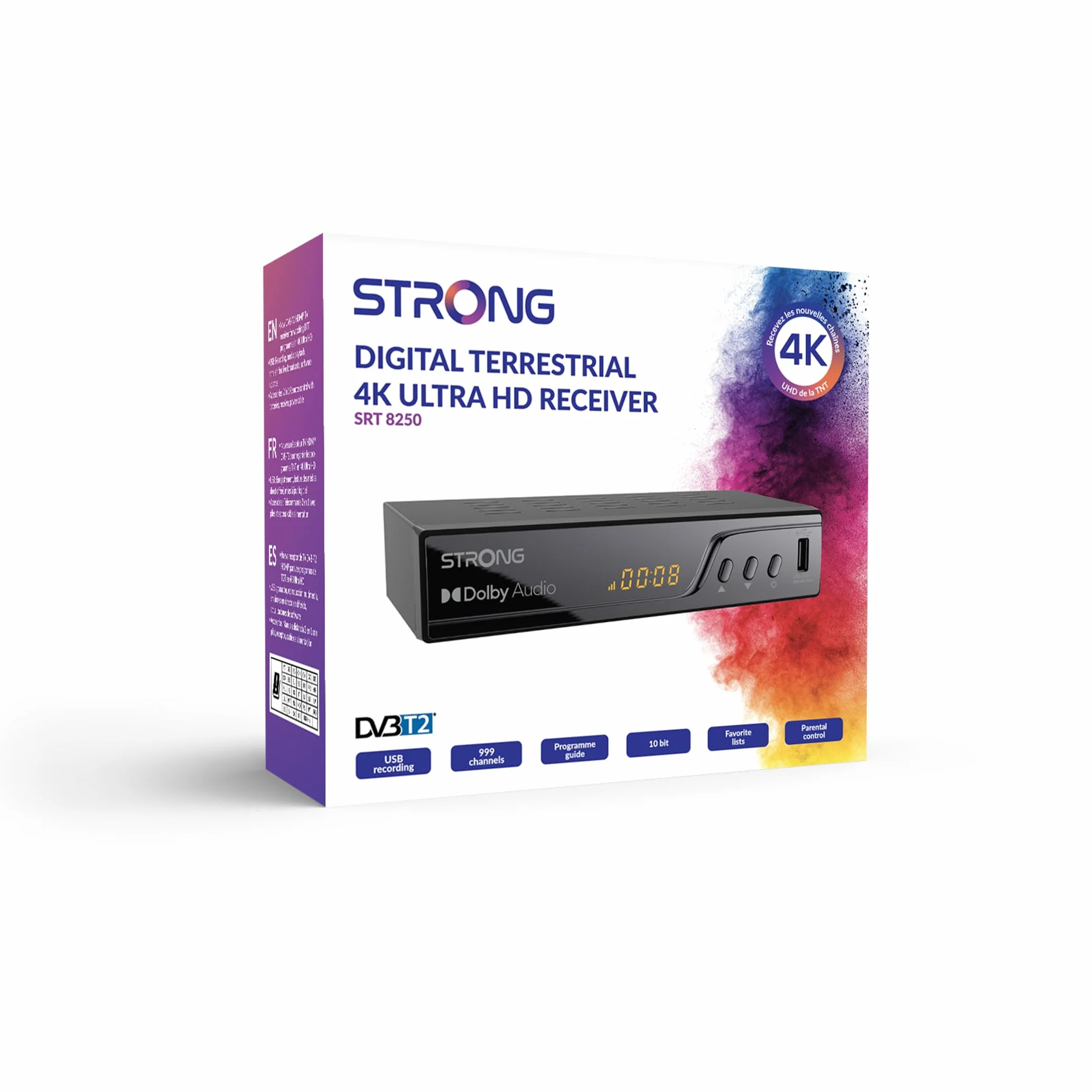 STRONG Dekoder TNT UHD 4K|DVB-T2|Kompatybilny z HEVC265|Odbiornik/Tuner TV Rejestrator USB|DOLBY Digital Plus|HDMI|SCART