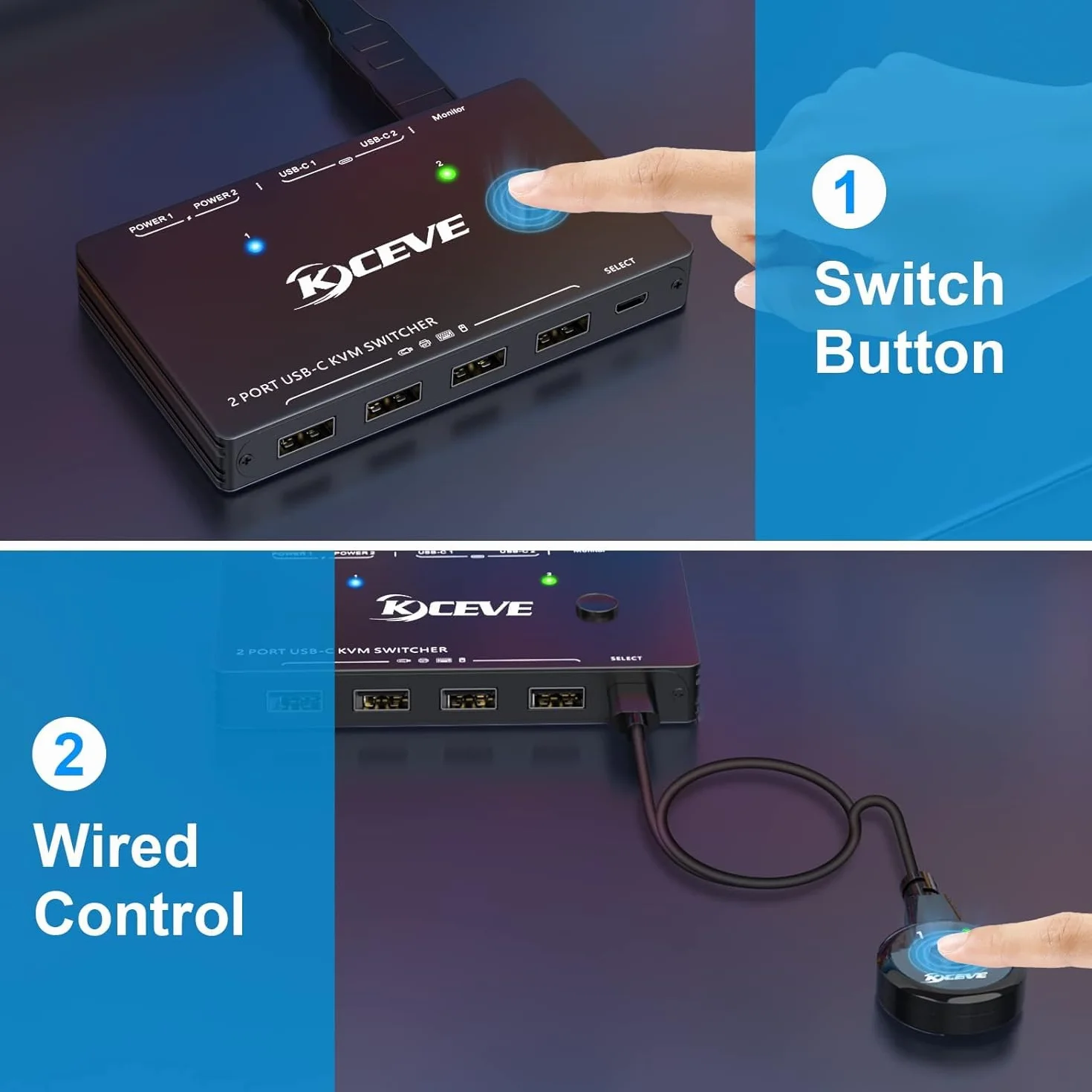 Przełącznik USB-C KVM do 2 komputerów typu C, przełącznik USB typu C KVM obsługuje 4K @ 60 Hz, dzielenie klawiatury, myszy i monitora, obsługuje szybkie ładowanie 87 W PD