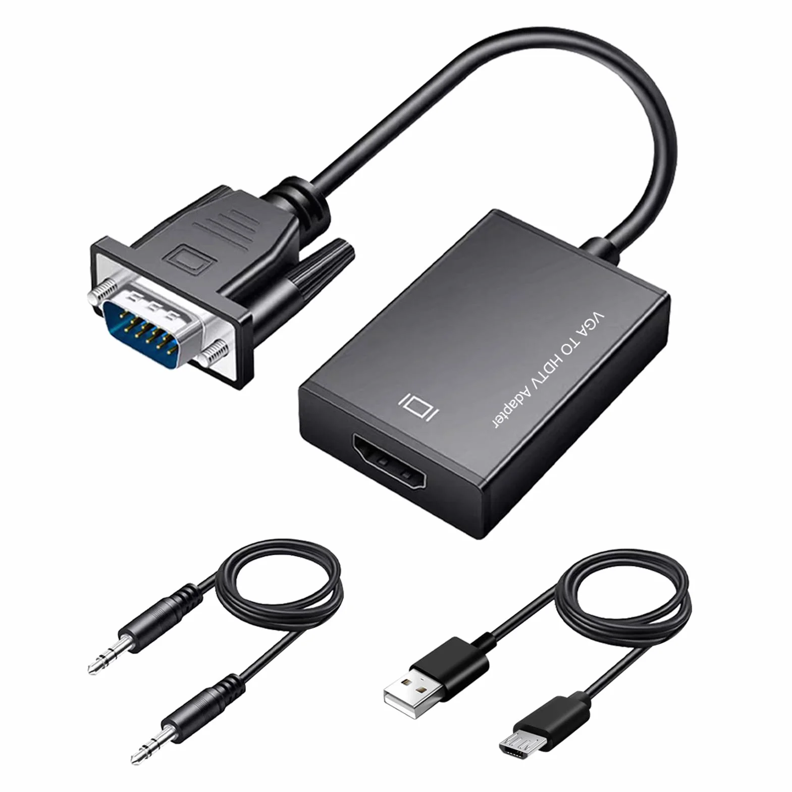 Adapter VGA na HDMI, 1080p, konwerter VGA męski na HDMI żeński z dźwiękiem, jednokierunkowy kabel do laptopa, monitora, projektora, PC na telewizor HD, kompatybilny z audio 3,5 mm + USB
