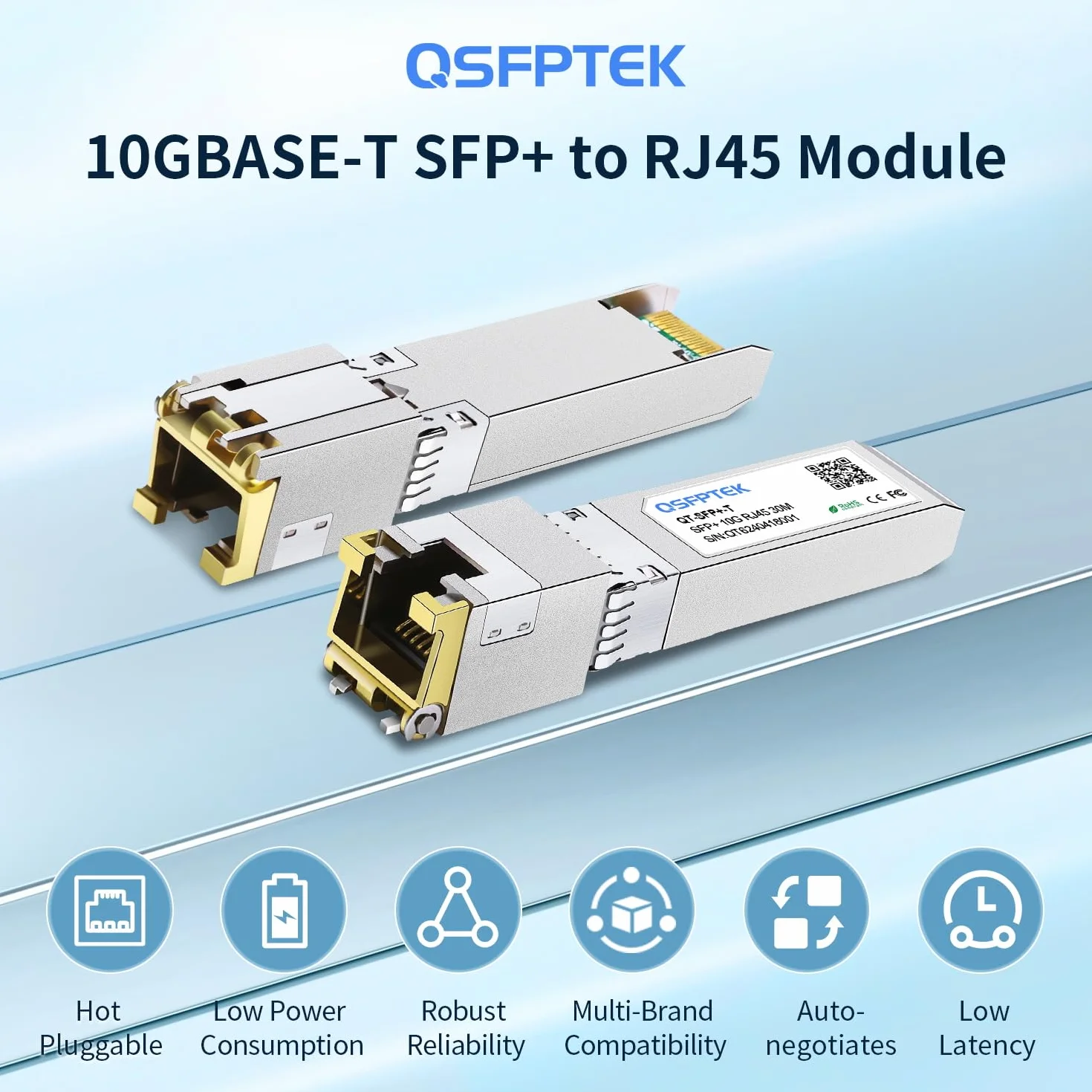 QSFPTEK 2 Pakiet 10GBASE-T SFP+ do RJ45 Copper Mini-GBIC Transceiver dla Cisco SFP-10G-T-S, Ubiquiti UF-RJ45-10G, Mikrotik, Supermicro, CAT6A/CAT7, do 100FT(30M)