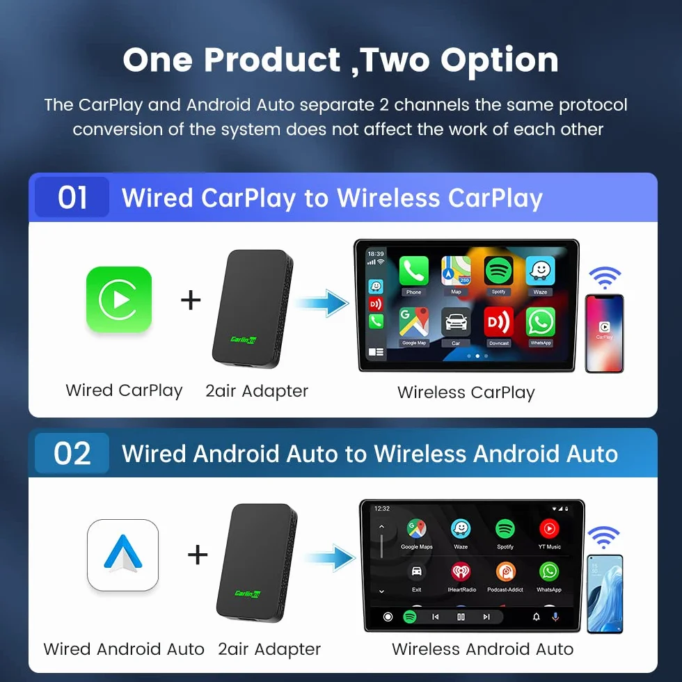 CarlinKit 5.0 Adapter Bezprzewodowy Podwójnej Konwersji do CarPlay Android Auto