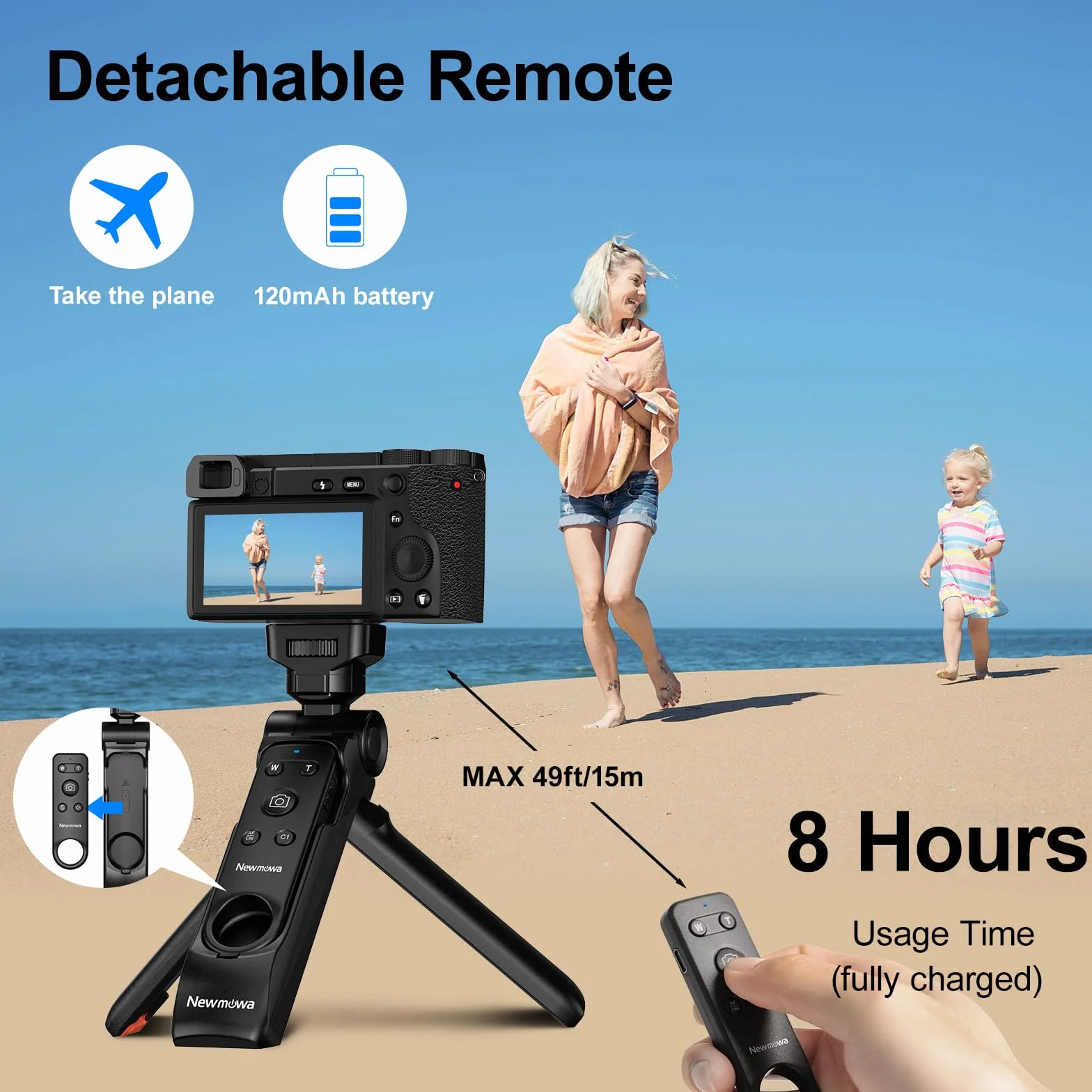 Newmowa Bezprzewodowy uchwyt do zdalnego sterowania kamerą statywu strzelecki, przenośny uchwyt podróżny mini statywu do Sony ZV-1, ZV-1F, RX100 VII, A7 III, A6100, Canon EOS R, RP, 6D Mark II, 800D,