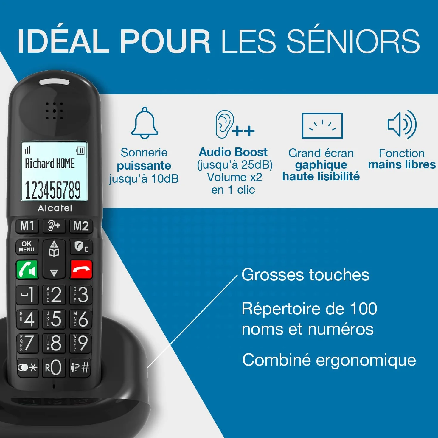 ALCATEL XL685 Duo - Bezprzewodowy telefon stacjonarny DECT Senior Format XL - ekran graficzny o wysokiej czytelności - duże klawisze - Boost audio, głośnomówiący, blokowanie połączeń - 2 słuchawki -