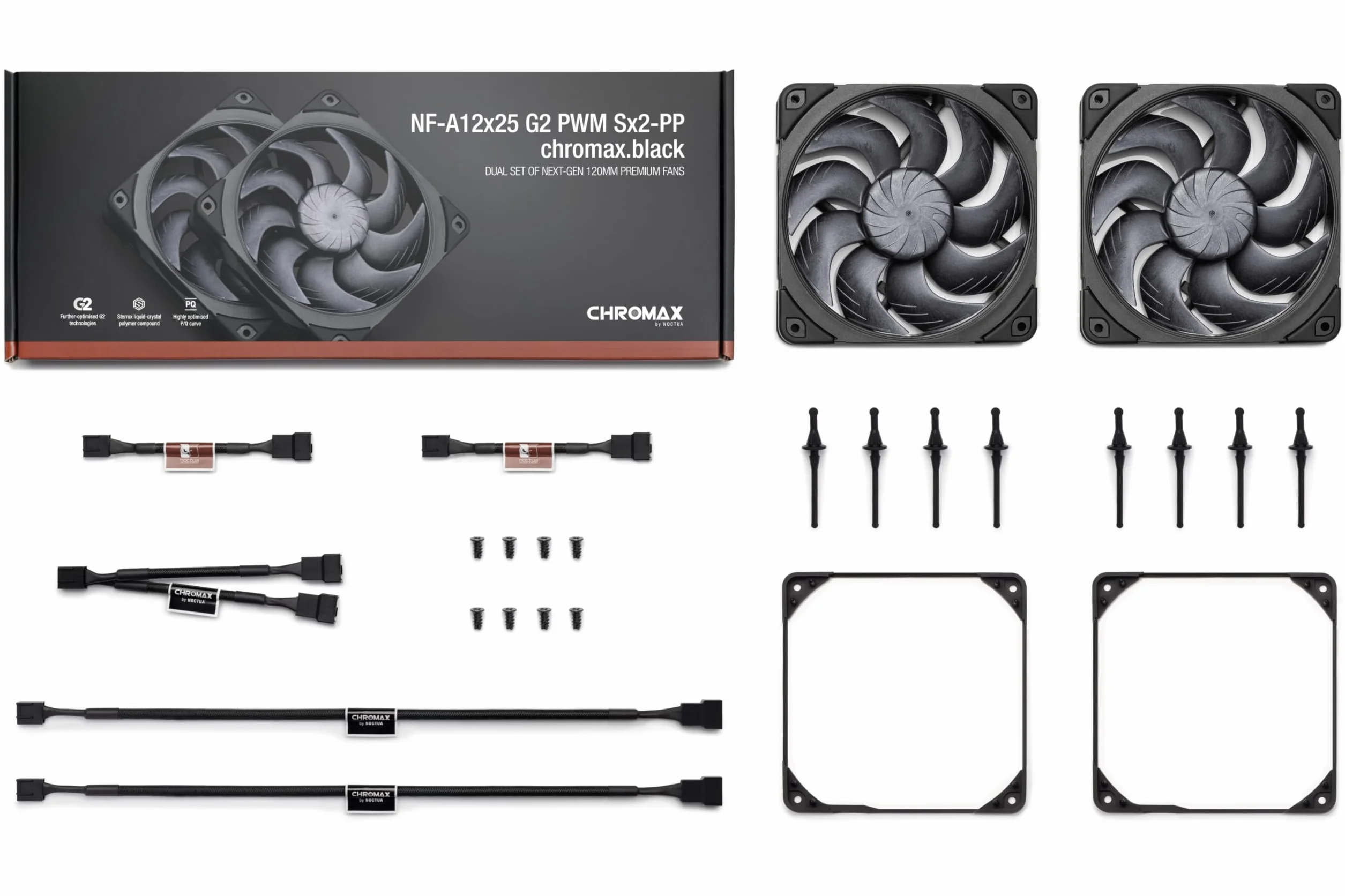 Noctua NF-A12x25 G2 PWM Sx2-PP chromax.black Dwuwentylatorowy Zestaw Push-Pull Czarny