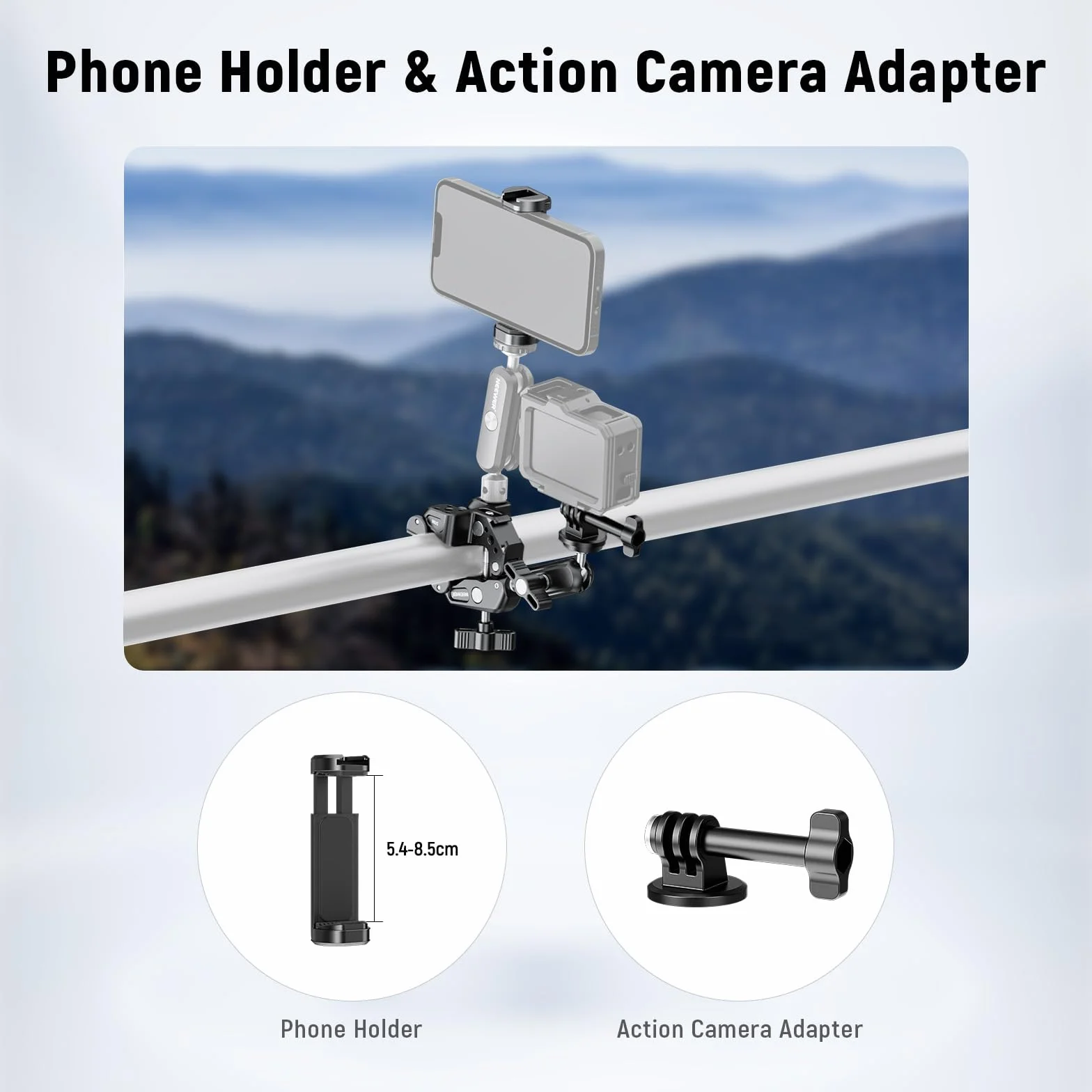 NEEWER Super Clamp+Magic Arm 3" z dwiema głowicami kulowymi, zacisk aparatu/telefonu z gwintem 1/4", ColdShoe, uchwyt na telefon i mocowanie kamery Action Cam kompatybilny z GoPro DJI iPhone 16 15 Pro