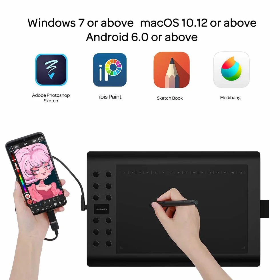 GAOMON M106K PRO – 10-calowy tablet graficzny z 8192 poziomami ciśnienia 8192, bezstratny rysik i 12 przycisków, kompatybilny z telefonami z systemem Windows/Mac/Android