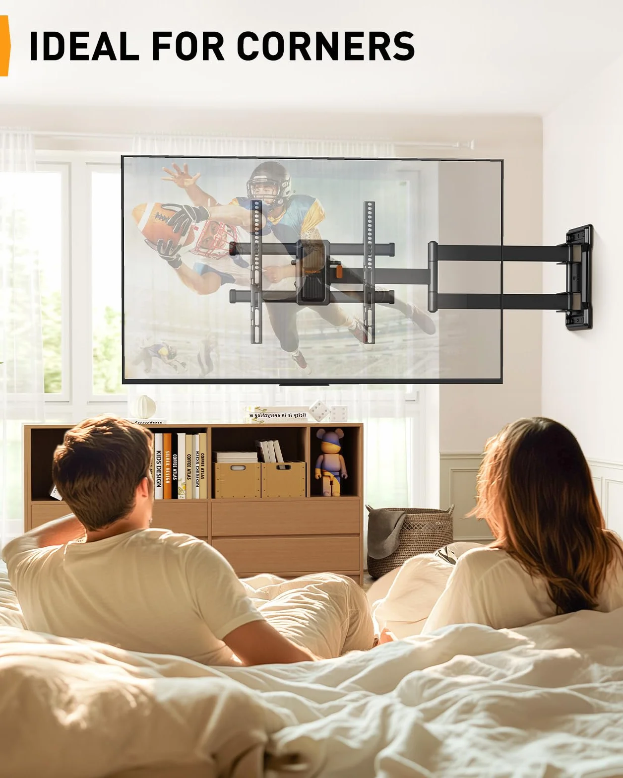 Perlegear Uchwyt do Telewizora Long Arm, W Pełni Ruchomy Uchwyt na Telewizor 32-65 Cali, Nośność 60 kg, Uchwyt do Telewizorów z obrotem ±90° i Wysięgnikiem 700 mm, maks. VESA 400 x 400 mm, PGMF24B