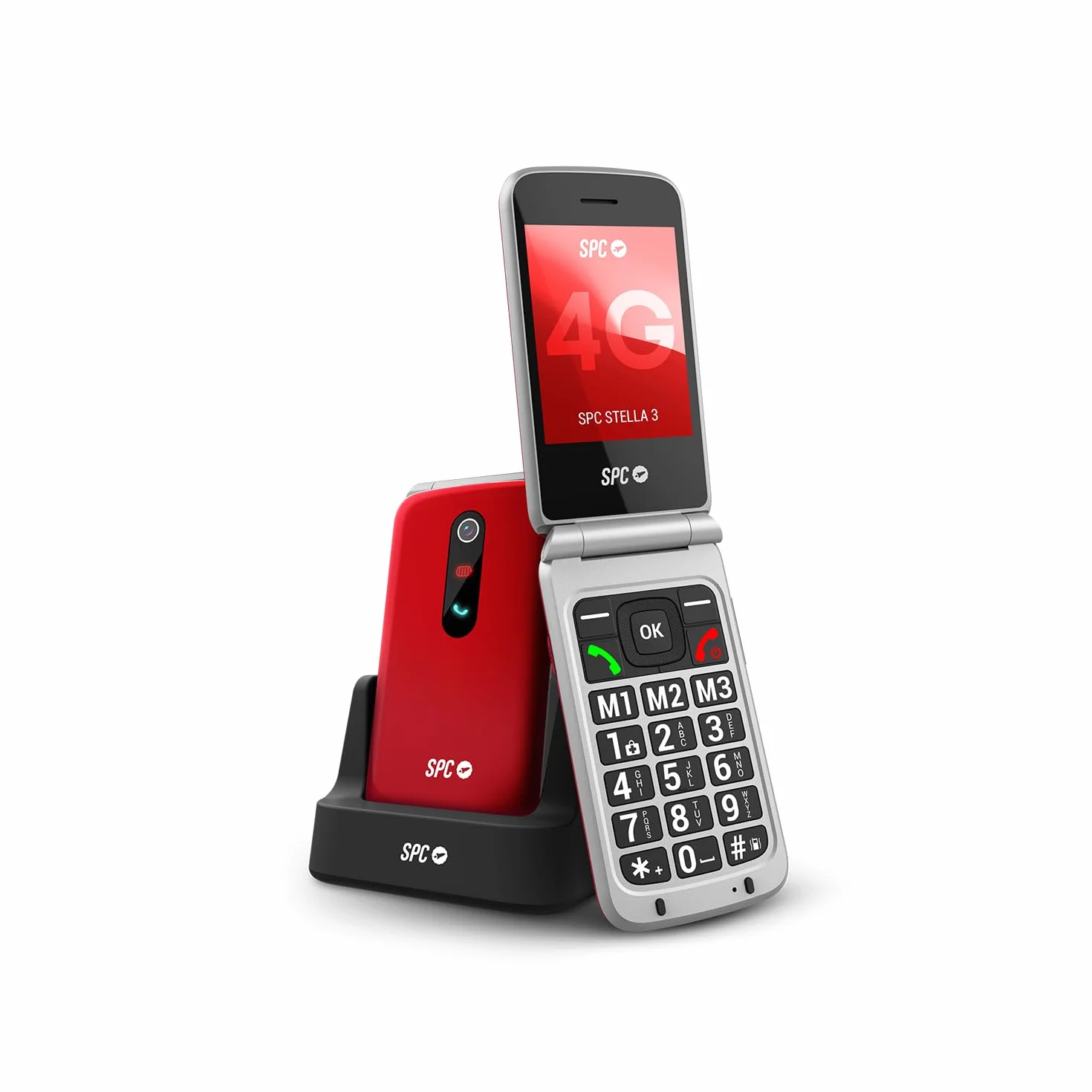 SPC Stella 3-4G telefon komórkowy dla seniorów z klapką | menu i duże przyciski | przycisk połączenia alarmowego, zdalna konfiguracja, kompatybilny z aparatami słuchowymi i głośnością 103 dB | stacja