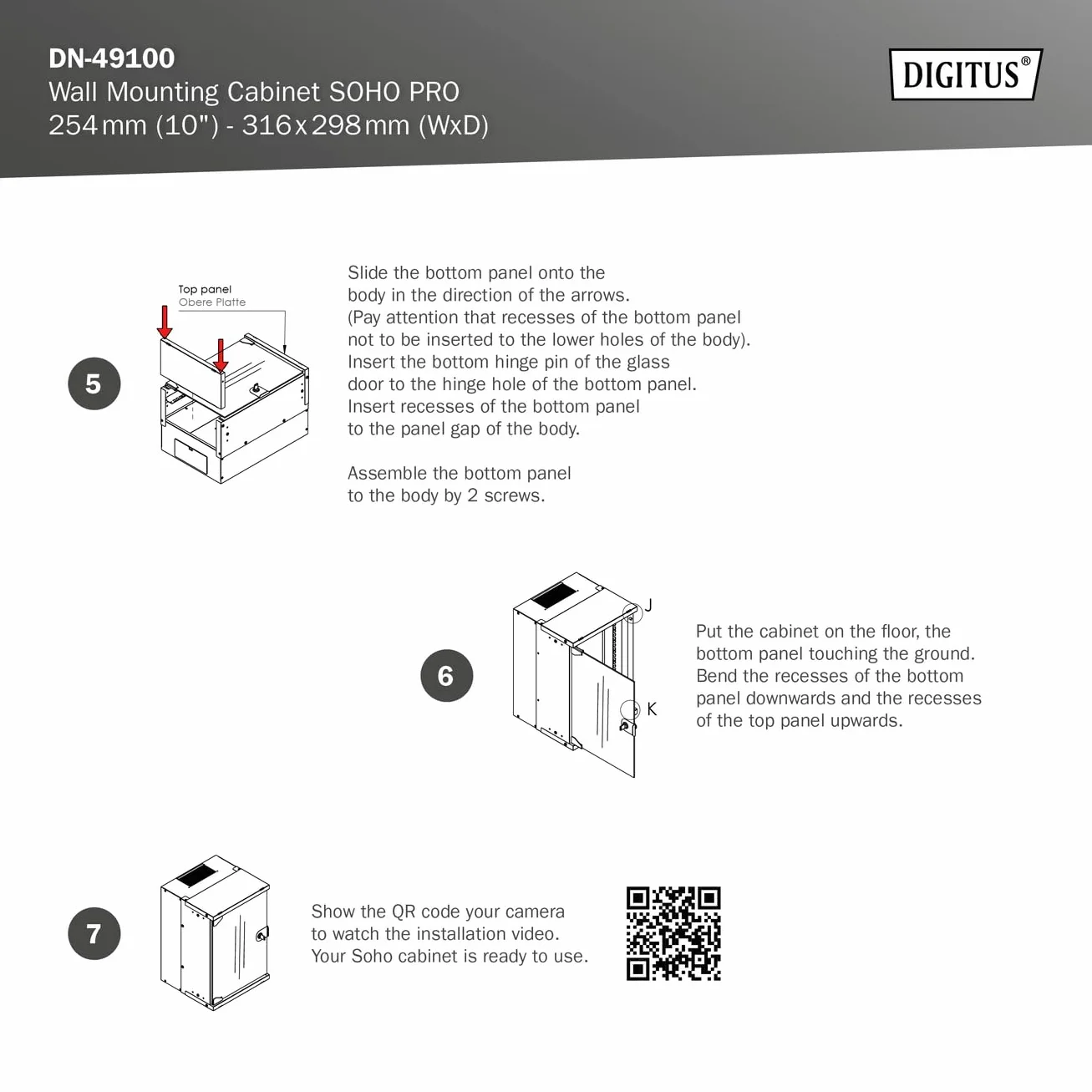 DIGITUS Szafka sieciowa 10 cali - 6 U - montaż ścienny - bez montażu - wys. x szer. x gł. 324x316x298 mm - nośność 30 kg - głębokość użytkowa 254 mm - stopień ochrony IP20 - seria SOHO Pro - szary