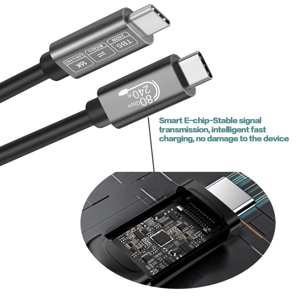 Kabel USB C Thunderbolt 5 80Gbps 1 m, Wideo do 16K/Dual 8K, 240W PD3.1 kompatybilny z MacBook M4 Pro, SSD, Dock