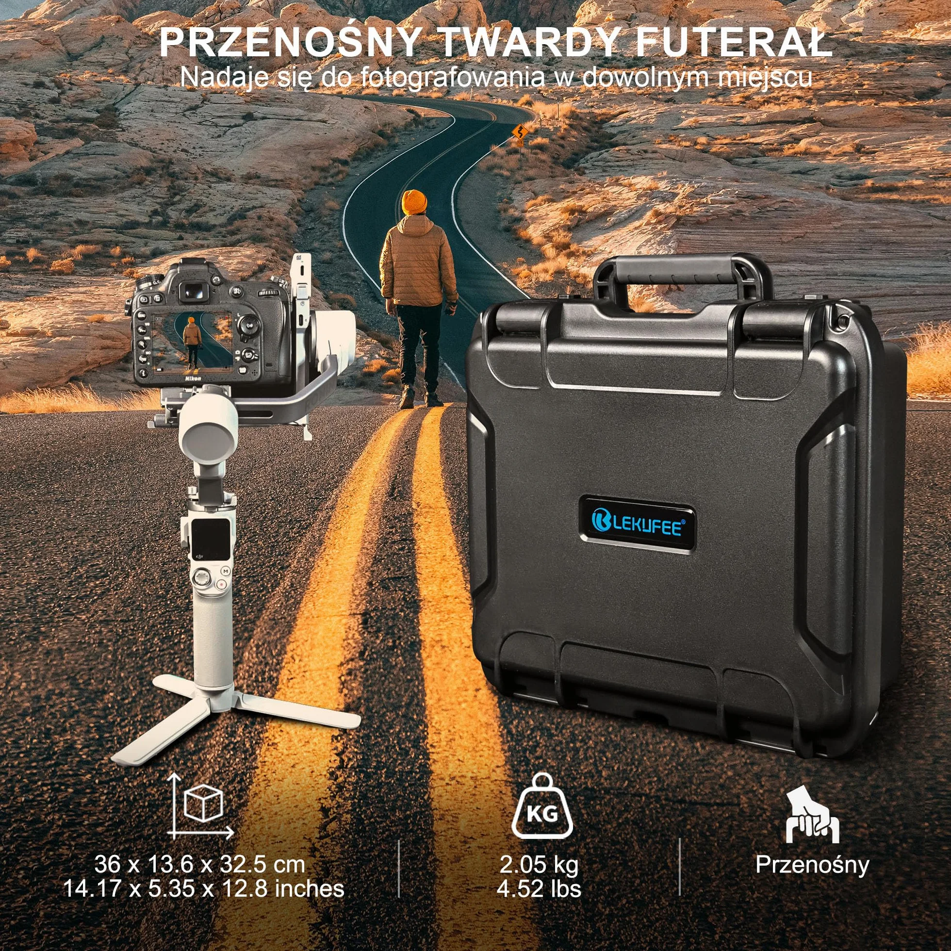 Lekufee wodoodporna twarda torba na DJI RS 4 Mini, Combo, stabilizator gimbala, DJI Mic 3/Mic Mini/Mic 2 i inne akcesoria (tylko torba)