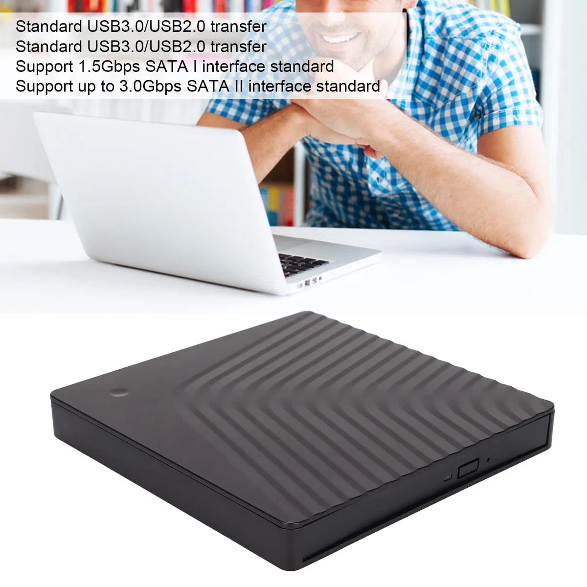 Zewnętrzny Napęd DVD USB 3.0, Przenośny Odtwarzacz DVD 5Gbps do Laptopa, Pudełko na Napęd CD do Napędu SATA DVD RW 12.7mm 9.5mm