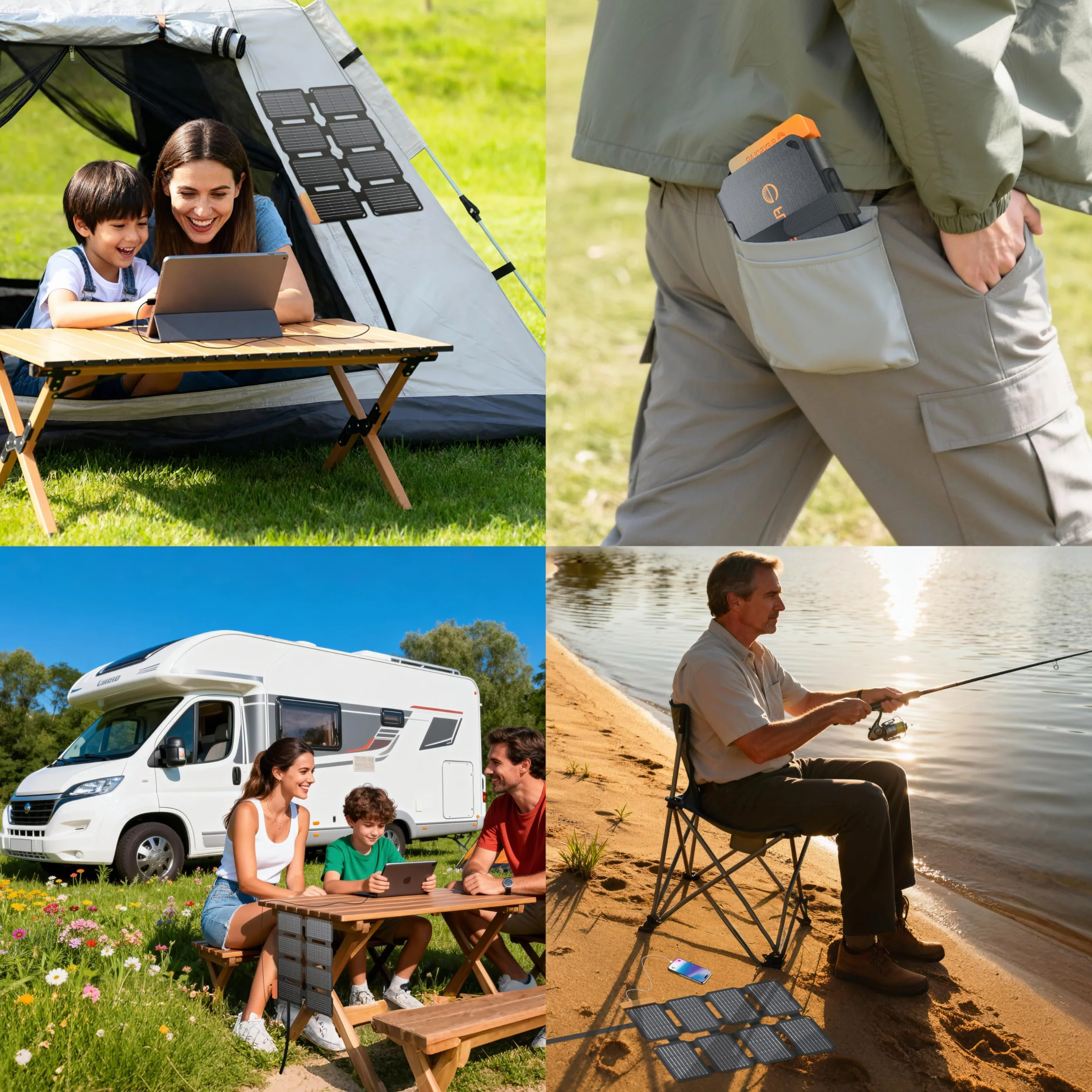 Flexsolar 25W Mini Składany Panel Słoneczny w Rozmiarze Kieszonkowym, Wodoodporny E-Film Przenośny Ładownik Słoneczny z USB-A i USB-C dla Stacji Zasilania, Smartfonów, Tabletów, Powerbanków