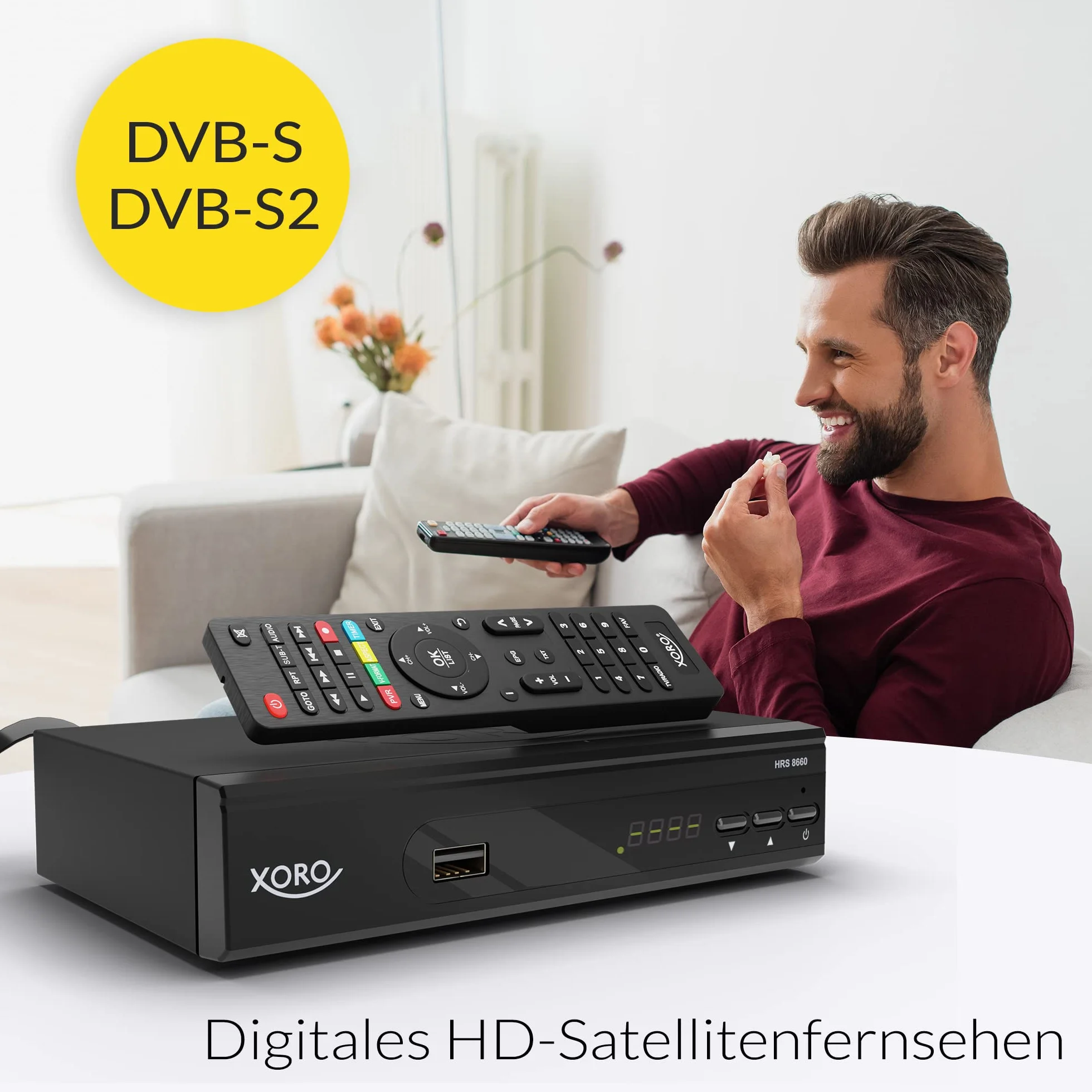 XORO HRS 8660 cyfrowy odbiornik satelitarny, lista programów Astra 19.2, zaprogramowana lista kanałów, PVR-Ready, Timeshift, odtwarzacz multimedialny USB, wyświetlacz LED, łatwa instalacja