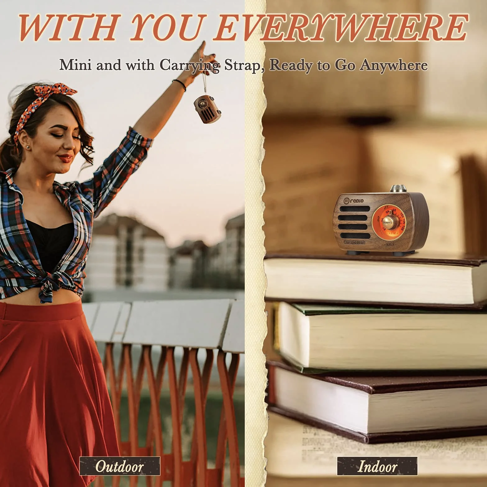PRUNUS R-818 Drewniane Radio Retro Bluetooth FM AUX