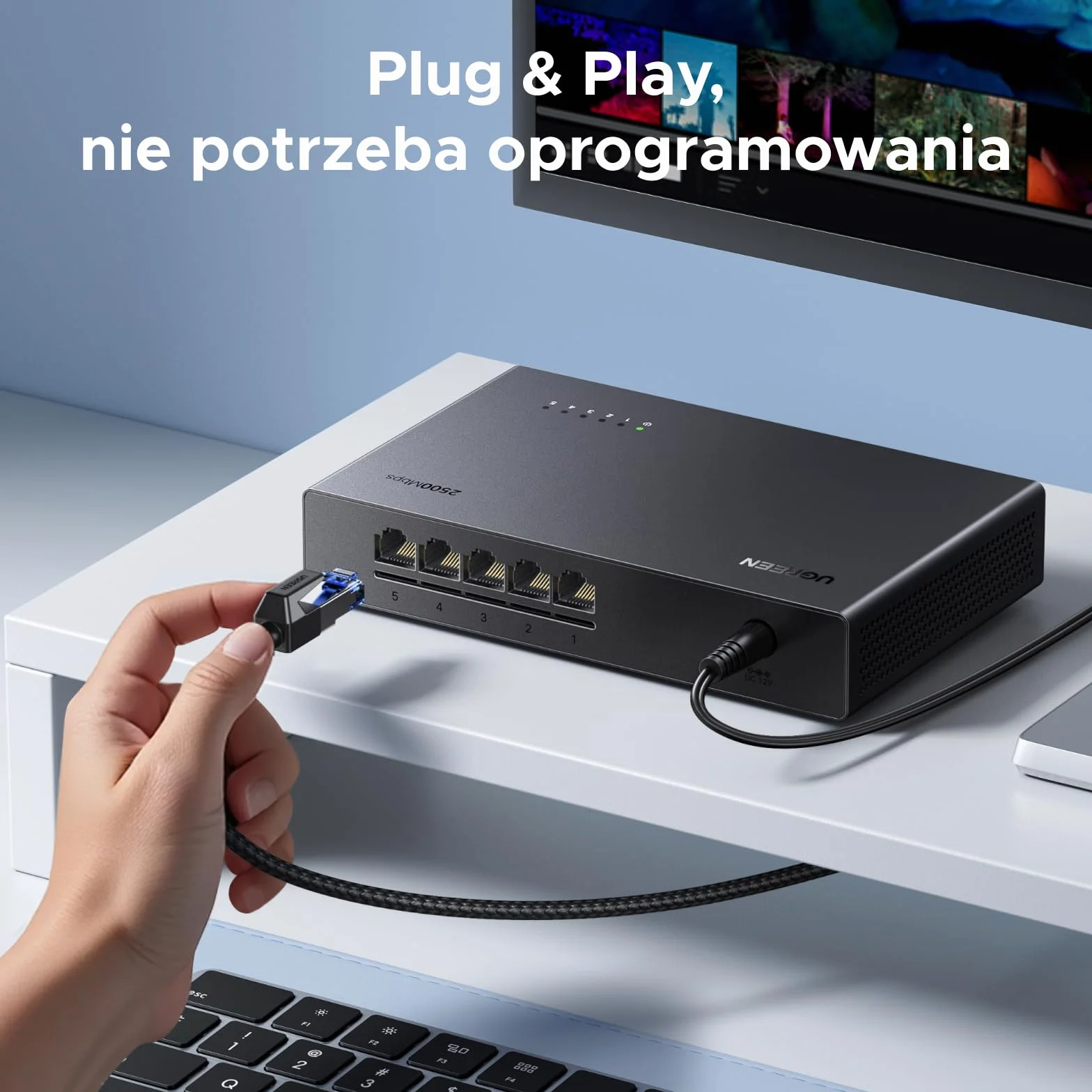 UGREEN Przełącznik LAN 2.5G z 5 portami 2.5G, niezarządzany przełącznik sieciowy do komputerów, serwerów NAS, serwerów, punktów dostępowych WiFi 6