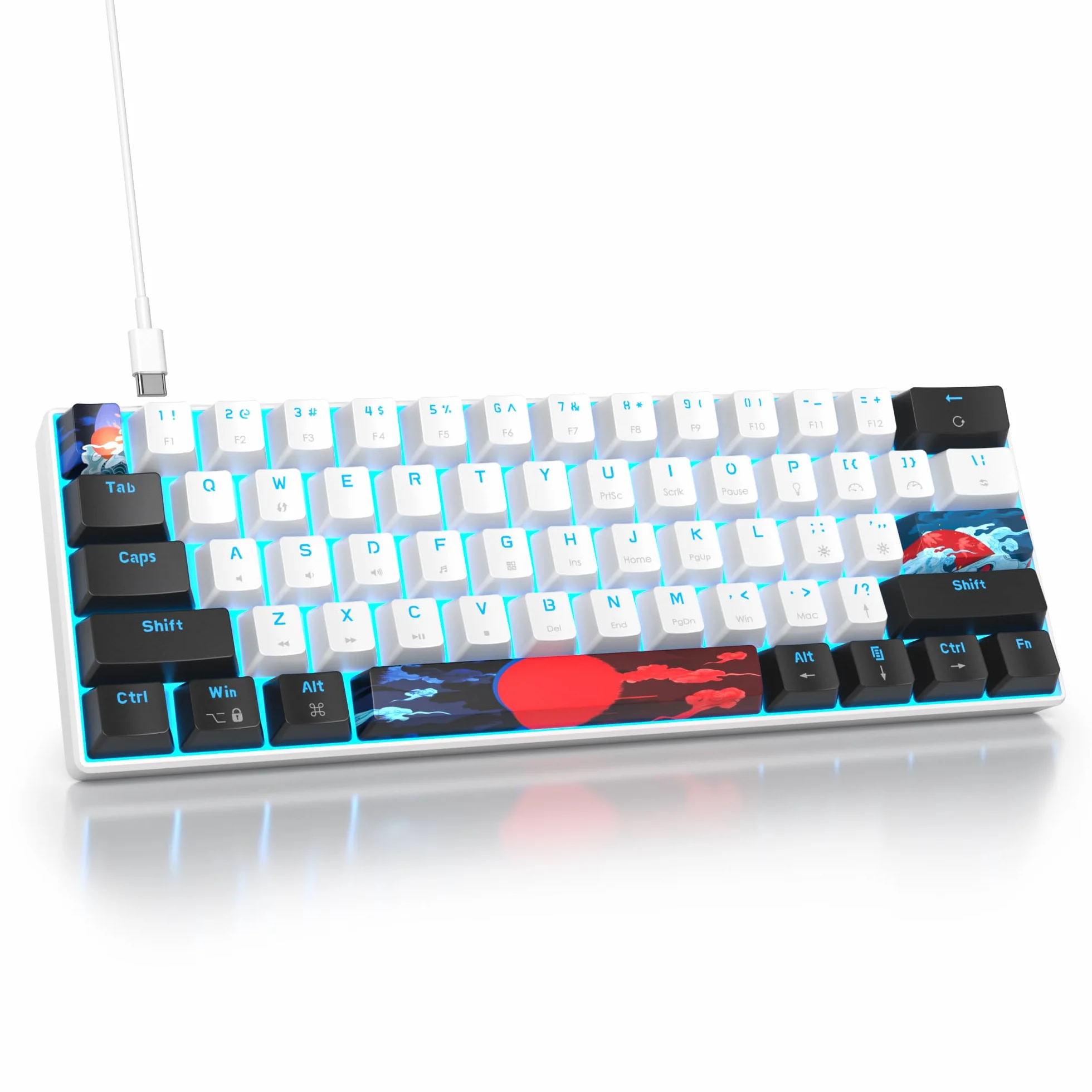 SOLIDEE 60% Mechaniczna Klawiatura Gamingowa,61 klawiszy z przełącznikami liniowymi,przewodowa mechaniczna klawiatura z podświetleniem LED,kompaktowa ergonomiczna klawiatura(61 White)