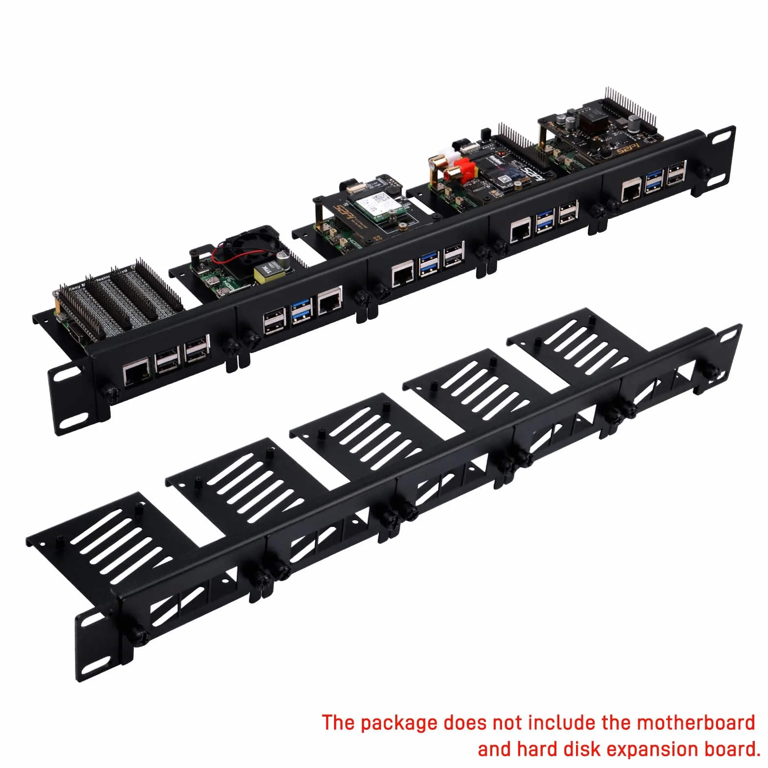 GeeekPi 19 cali 1U Rackmount do Raspberry Pi 5/4B/3B+/3B, z wysuwanymi przednimi wspornikami, kompatybilny z szafkami serwera 19 cali