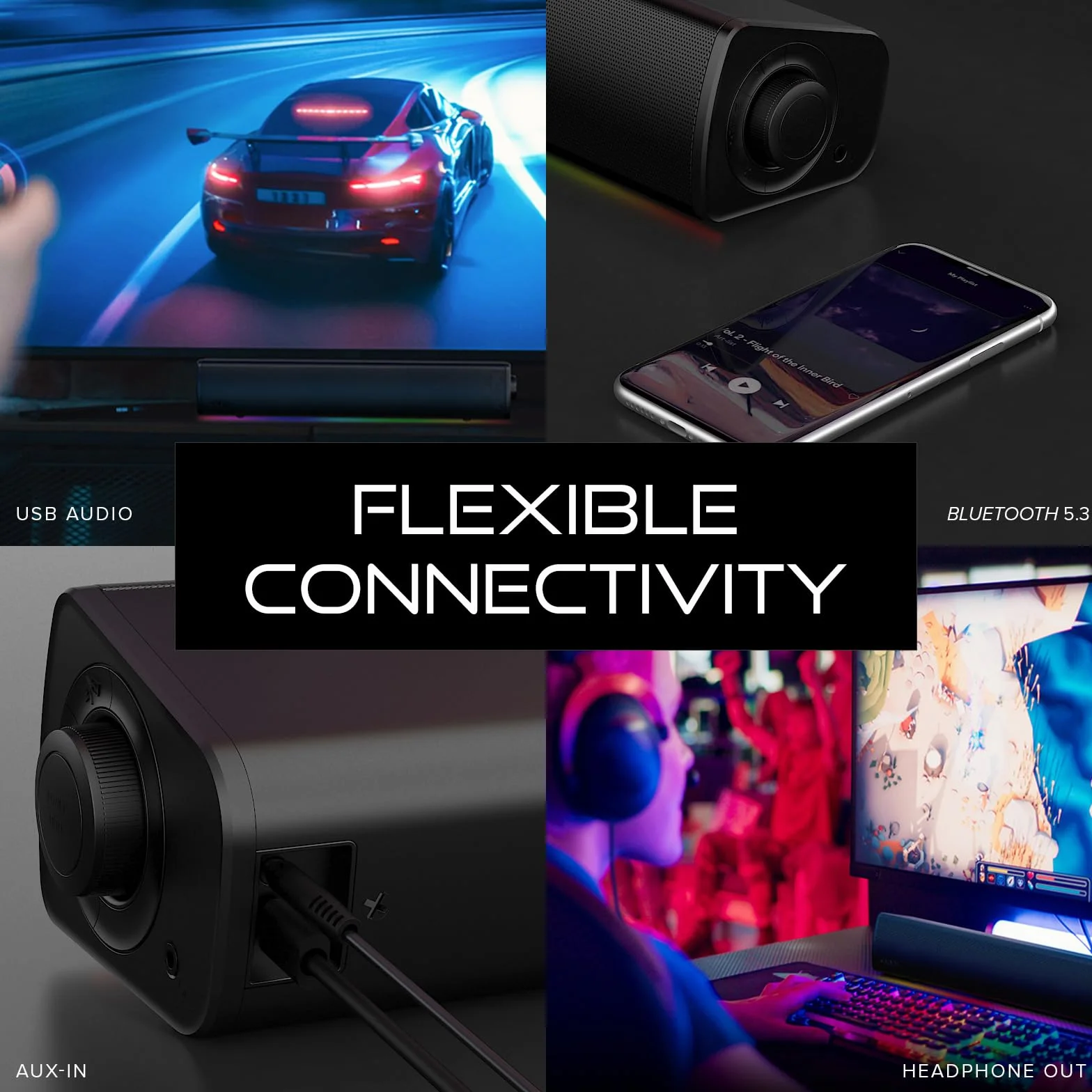 CREATIVE Sound Blaster GS3 (biały) kompaktowy soundbar RGB do gier z technologią SuperWide, zasilany przez USB, Bluetooth 5.4, port wyjścia słuchawkowego, do komputerów PC i Mac