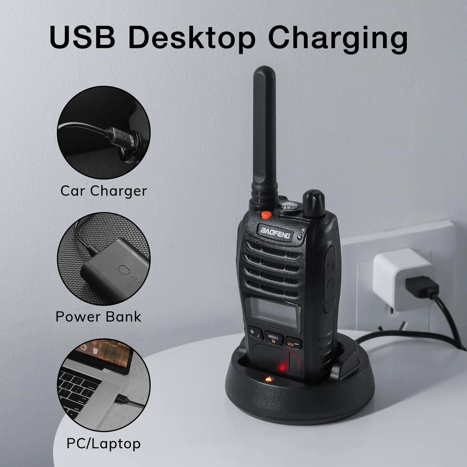 BAOFENG BF-88ST Pro PMR446 Walkie Talkie, ulepszone, dalekiego zasięgu, ładowalne, dwudrożne radia z wyświetlaczem LCD, podwójny zegarek VOX, ładowarka biurkowa i słuchawki, 2 szt