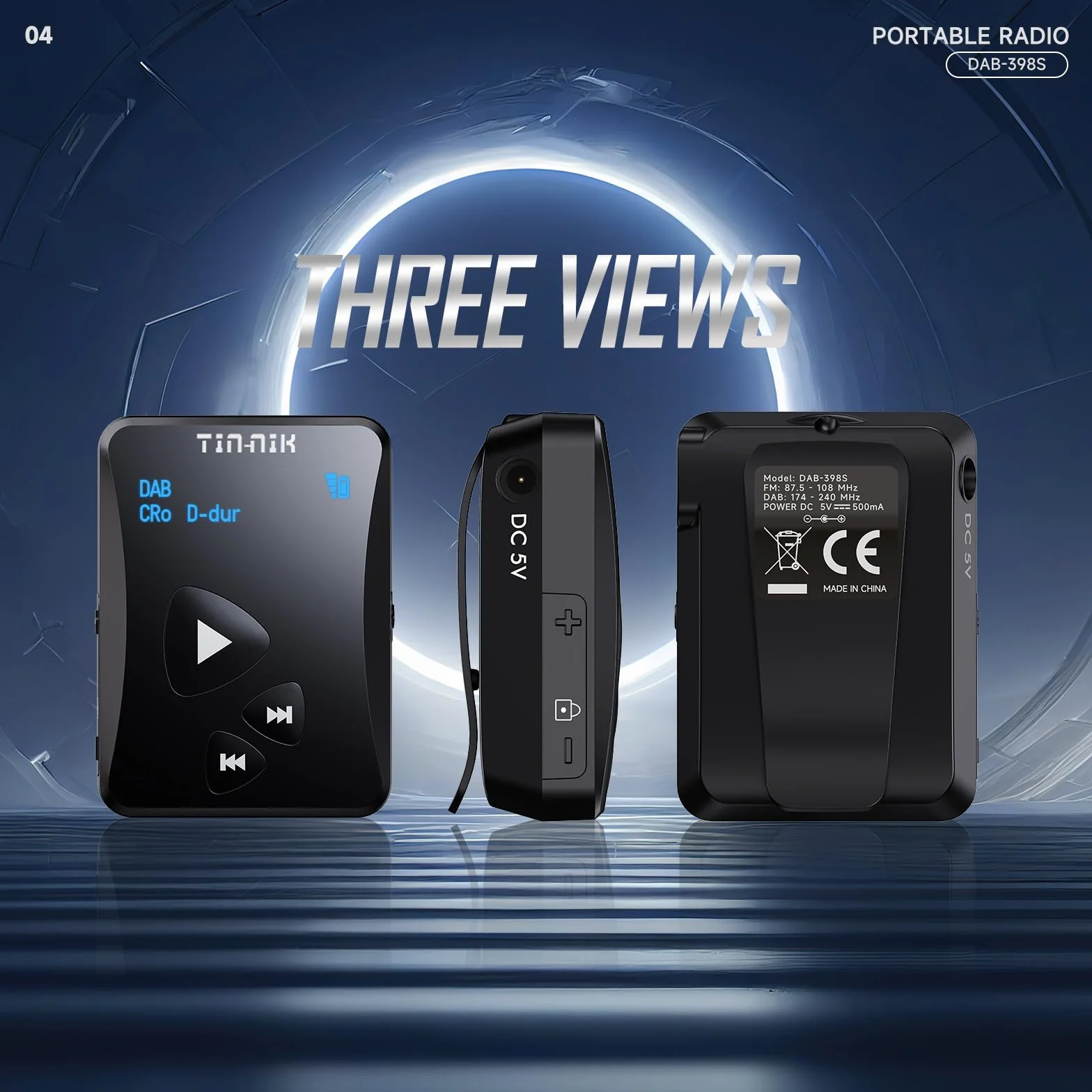 Tin-Nik DAB-398S Przenośne Radio DAB/DAB+ RDS FM Cyfrowe Mini-Radio z Akumulatorem i OLED